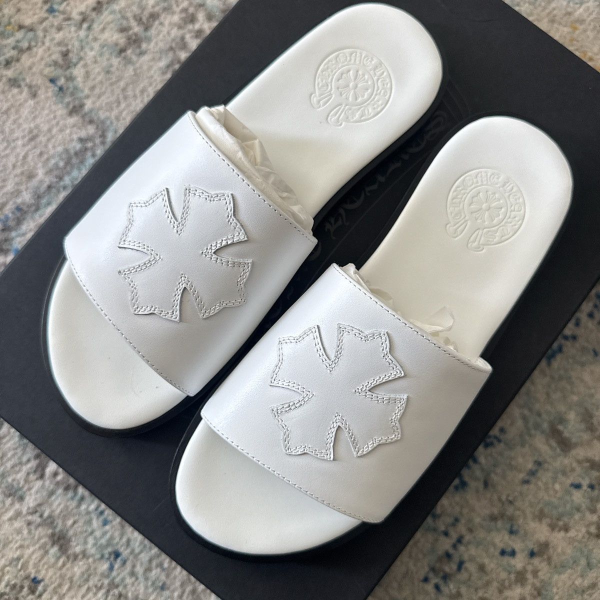 Chrome Hearts Authentic Chrome hearts white leather slides Size US 9 / IT 39 - 1 Thumbnail