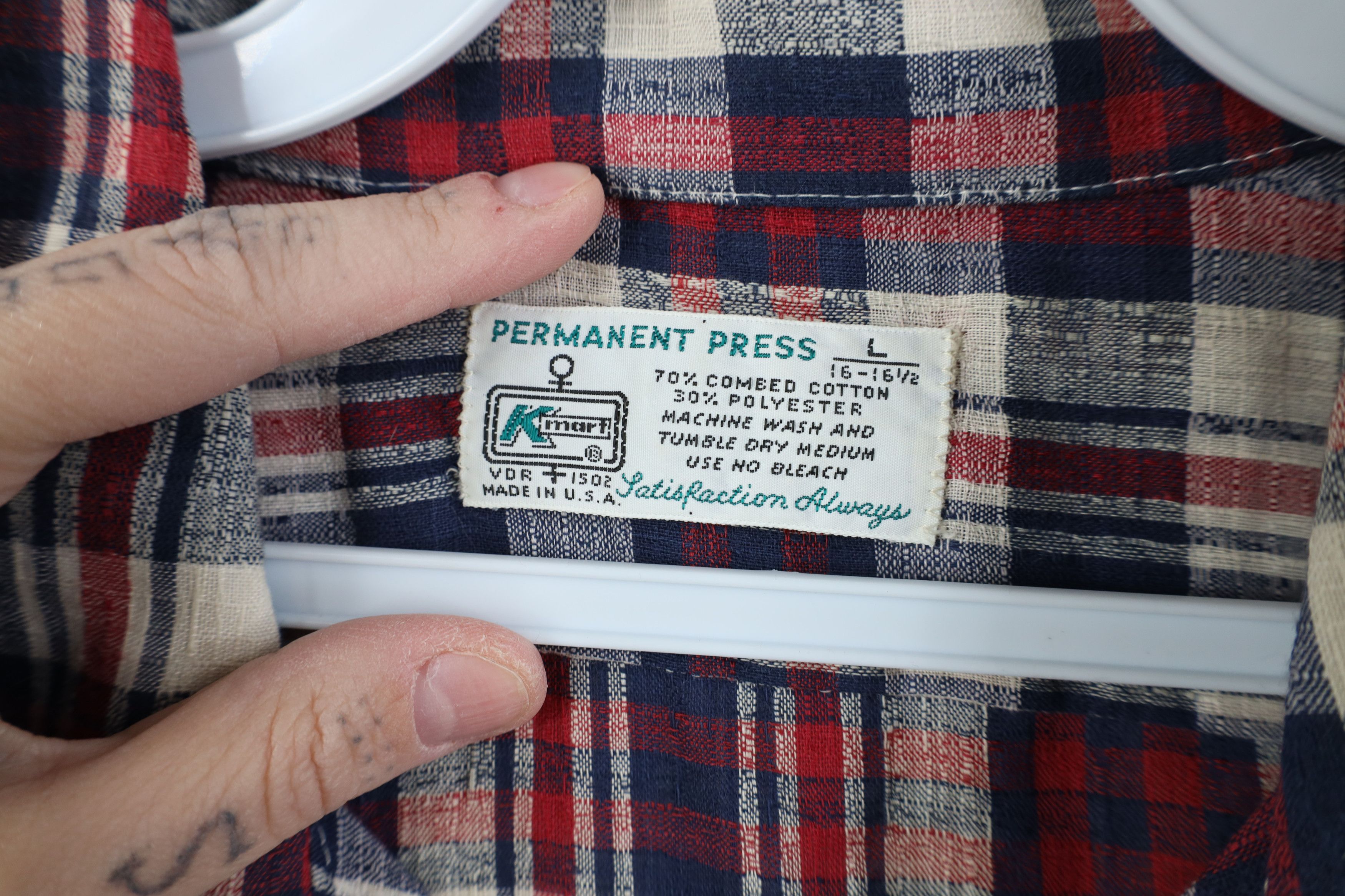 Vintage Vintage 70s Streetwear Knit Collared Button Shirt Plaid Size US L / EU 52-54 / 3 - 8 Thumbnail