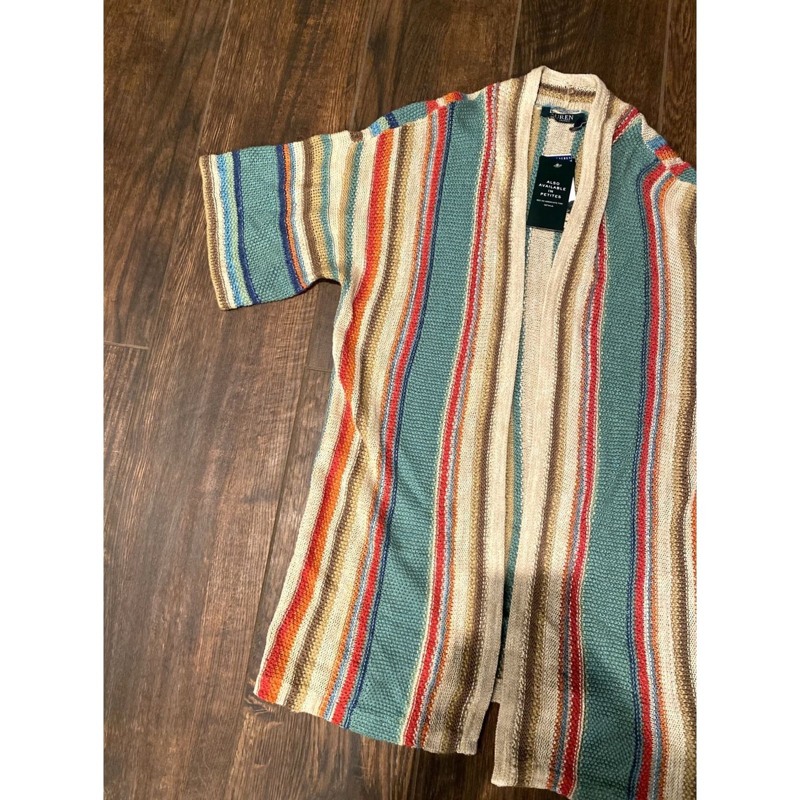 Ralph Lauren Lauren Ralph Cardigan Womens S NWT striped multi color cotton linen knit Size S / US 4 / IT 40 - 3 Thumbnail