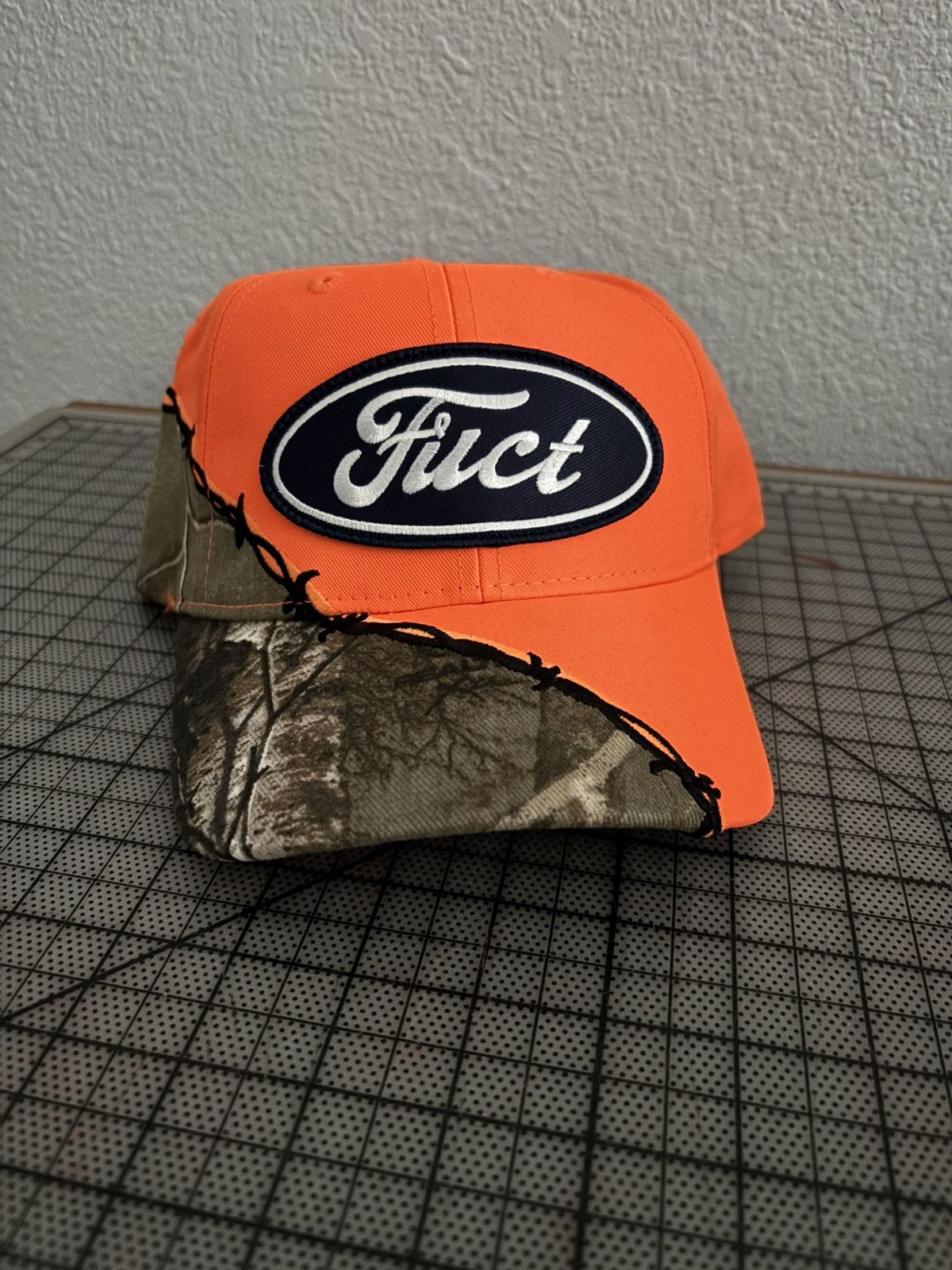 FUCT Oval Parody Barbed Wire Camo Hat Blaze Orange Color New
