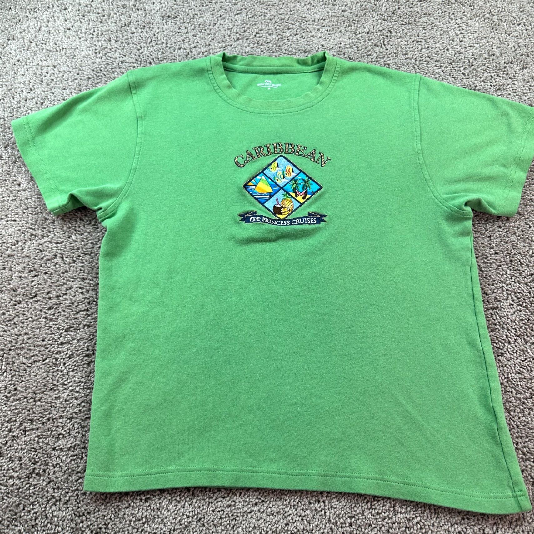 Vintage Princess Cruises Shirt Womens Medium Green Caribbean Embroidered Pina Colada Size M / US 6-8 / IT 42-44 - 2 Thumbnail