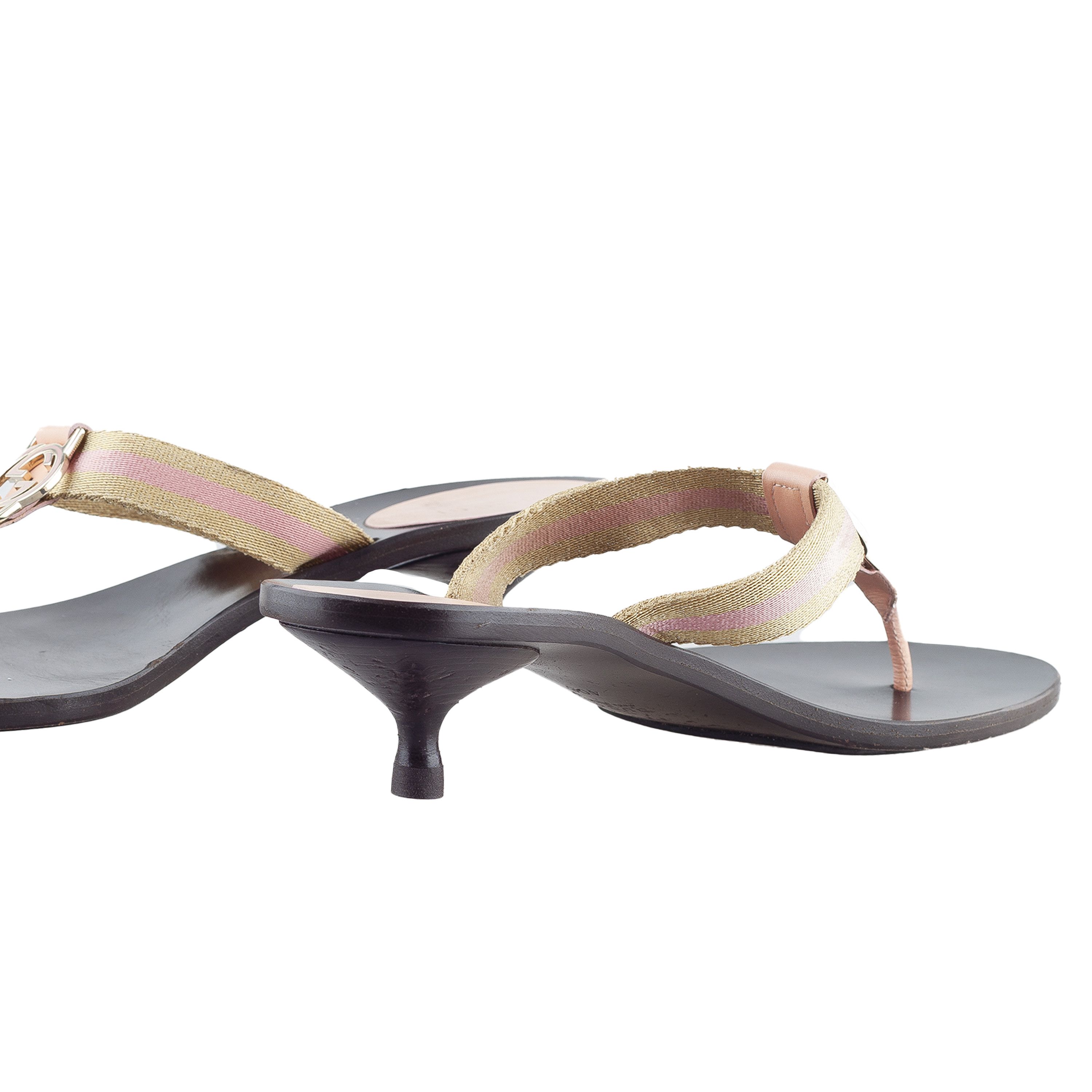 Gucci Gucci Brown Pink Canvas Vintage Thong Heel (40 IT/41 EU) Size US 11 / IT 41 - 4 Thumbnail