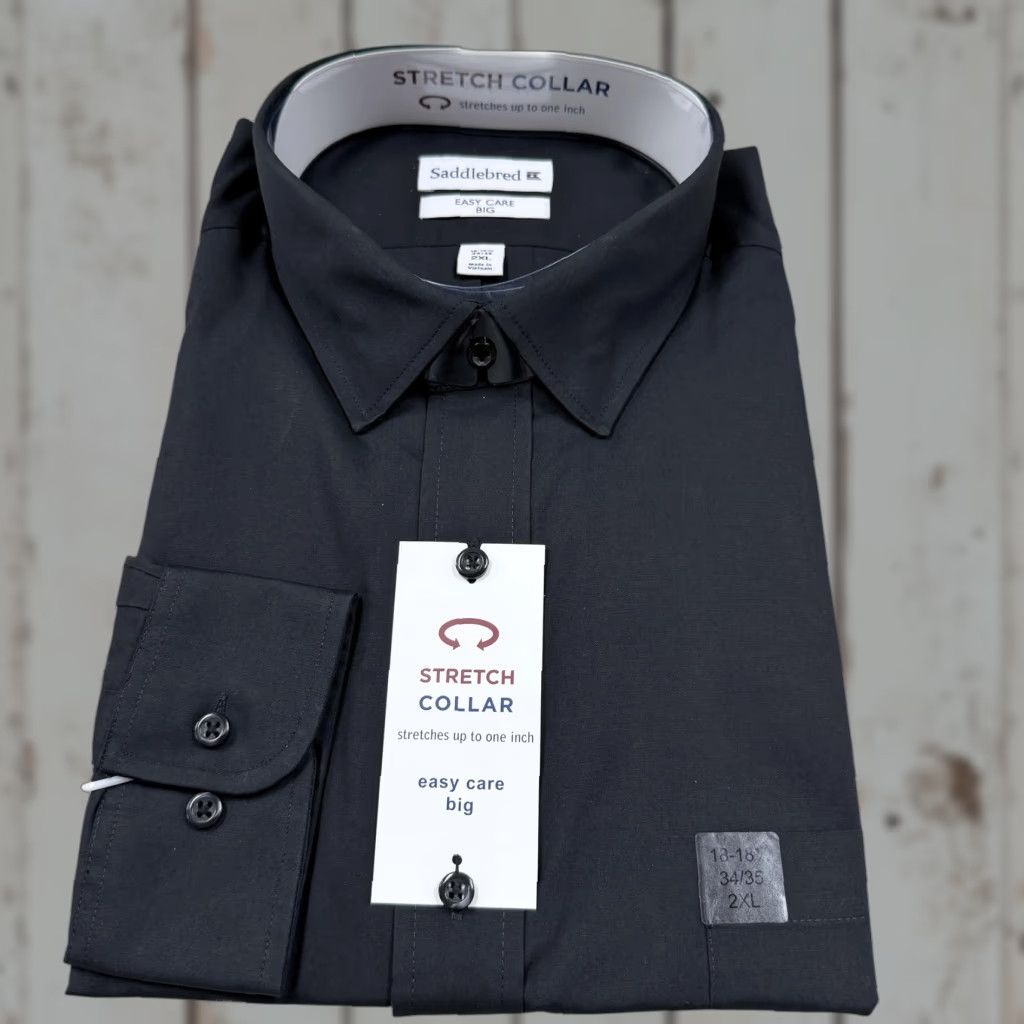 Vintage Saddlebred Dress Shirt Mens 2XL Black 18 Collar Stretch Easy Care Dress Shirt Big & Tall Men Size 48R - 1 Thumbnail