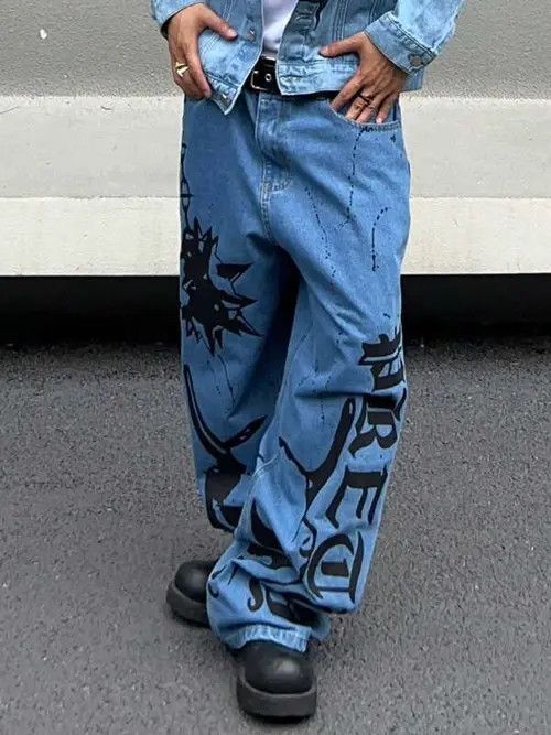 Japanese Brand Graphic Wide Leg Jeans Drip Size US 32 / EU 48 - 1 Thumbnail