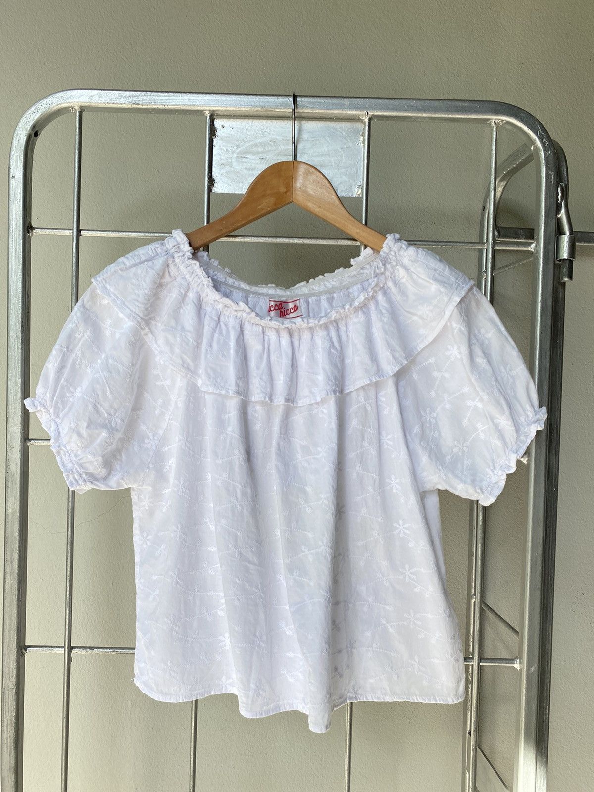 Nina Ricci Ricca ricca White Embroidered Puff Sleeve Blouse Size M / US 6-8 / IT 42-44 - 6 Thumbnail