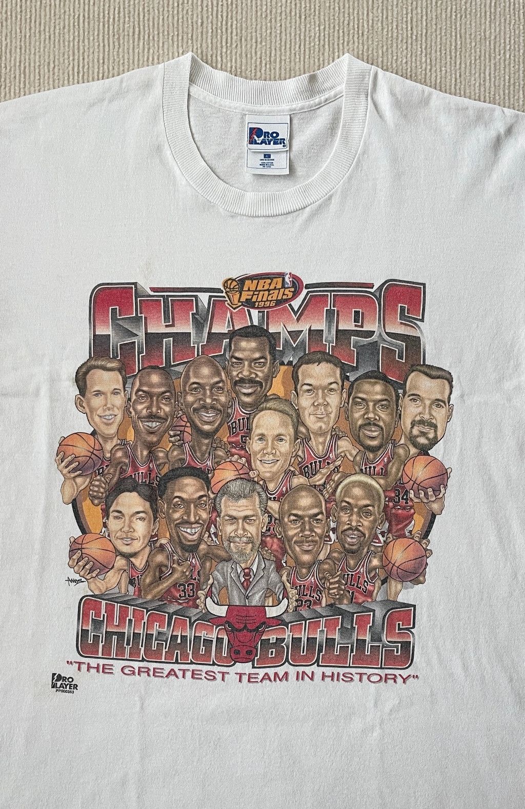 Pro Player Vintage 90s Chicago Bulls 1996 NBA Champs Jordan T-Shirt Size US L / EU 52-54 / 3 - 4 Thumbnail