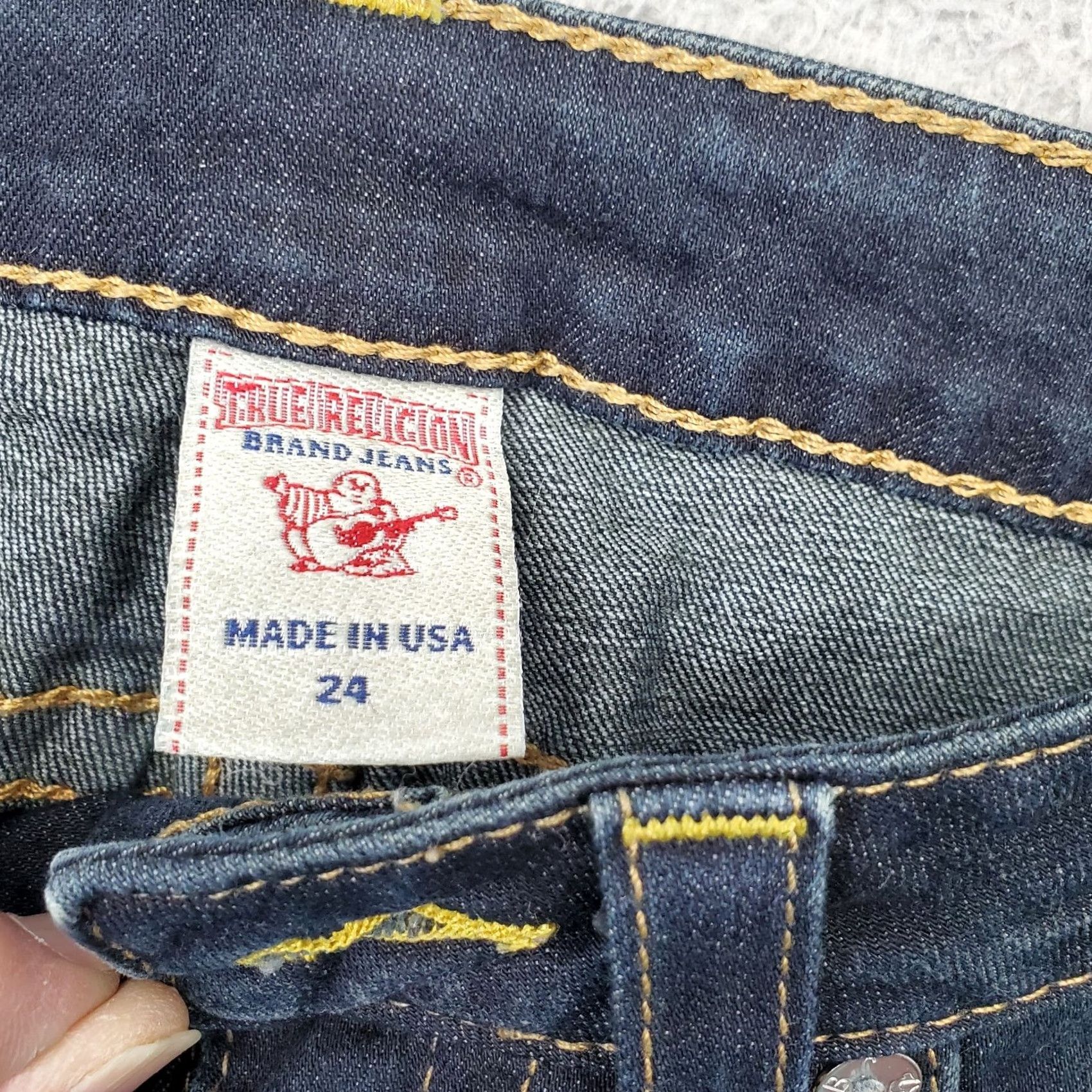 True Religion True Religion Jeans Womens Size 24 Navy Denim Stretch Straight II 5-Pocket Regular USA Made Size 42" / US 20 - 6 Thumbnail