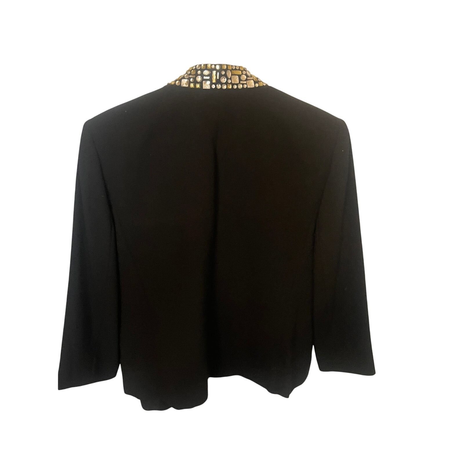Elie Tahari Tahari Black Embellished Collar Open Front Jacket Size 12 Size L / US 10 / IT 46 - 2 Thumbnail