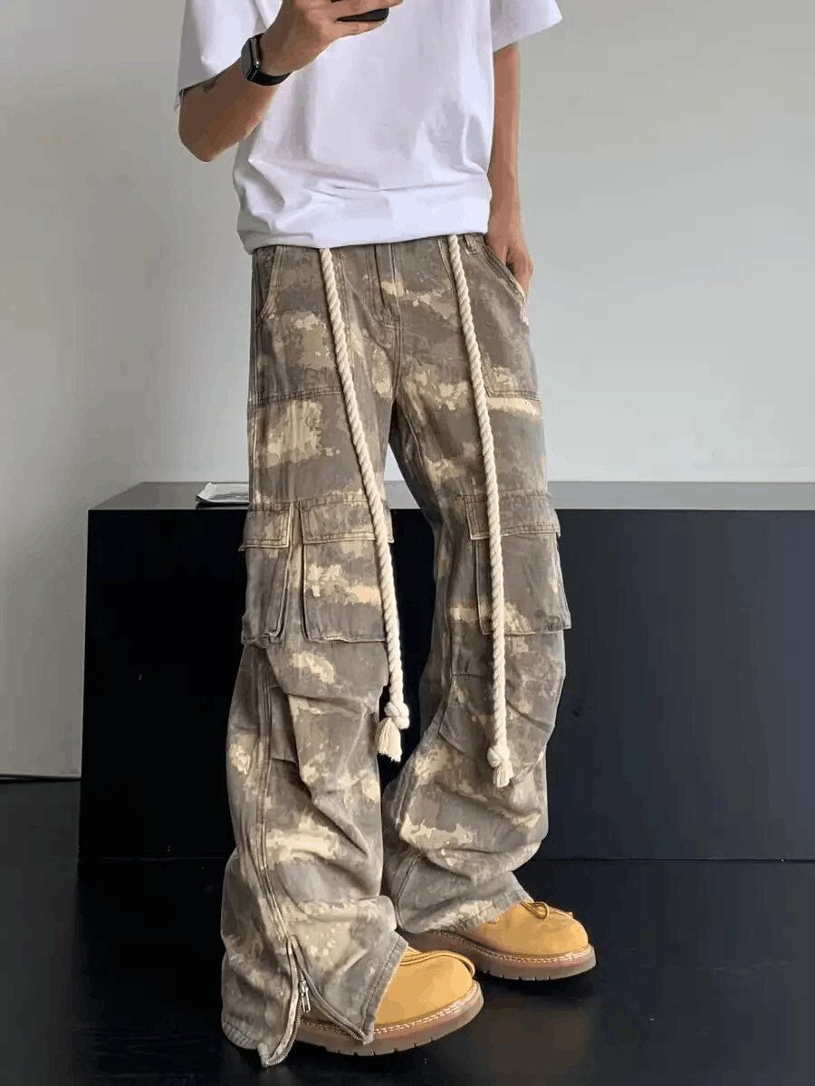 Designer × Jean × Vintage Vintage Drawstring Camouflage Y2K Workwear Wide Leg Pants Size US 28 / EU 44 - 4 Thumbnail