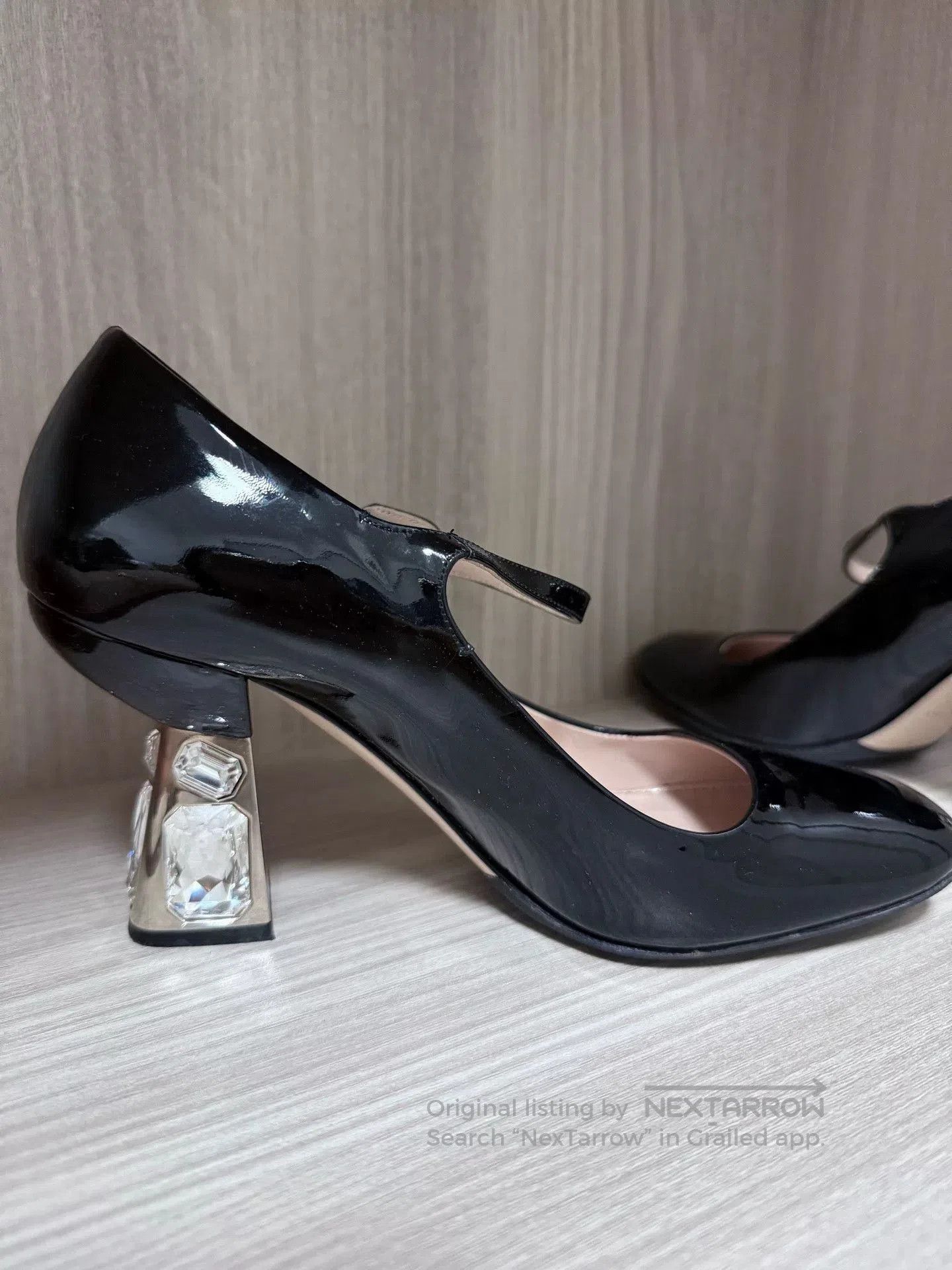 Miu Miu MiuMiu Black Patent Rhinestone Mary Jane Heels. Size US 5.5 / IT 35.5 - 4 Thumbnail