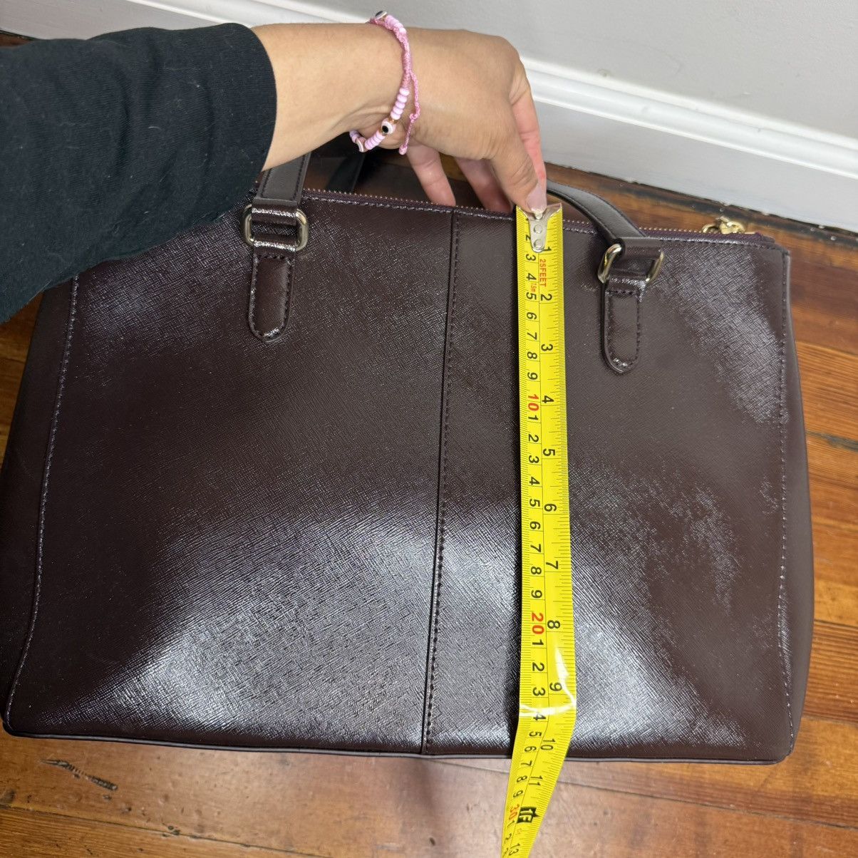 DKNY DKNY Dark Brown Leather Tote with Gold Plate Size ONE SIZE - 7 Thumbnail
