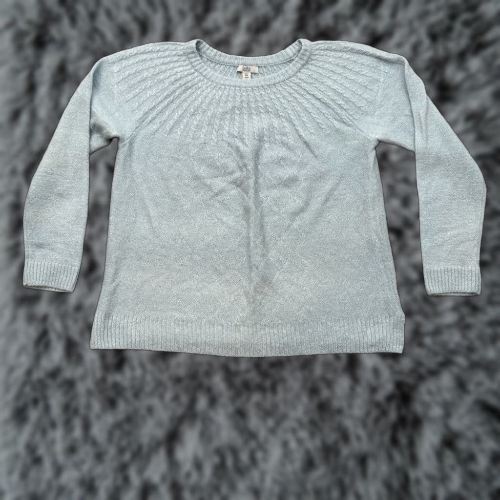 Croft & Barrow Crofts & Barrow Sweater Women Petite XL Light Blue Shimmer Metallic Holiday Winter Pullover Soft Cozy Timeless Seasonal Mens Womens Girls? Size XL / US 12-14 / IT 48-50 - 1 Thumbnail