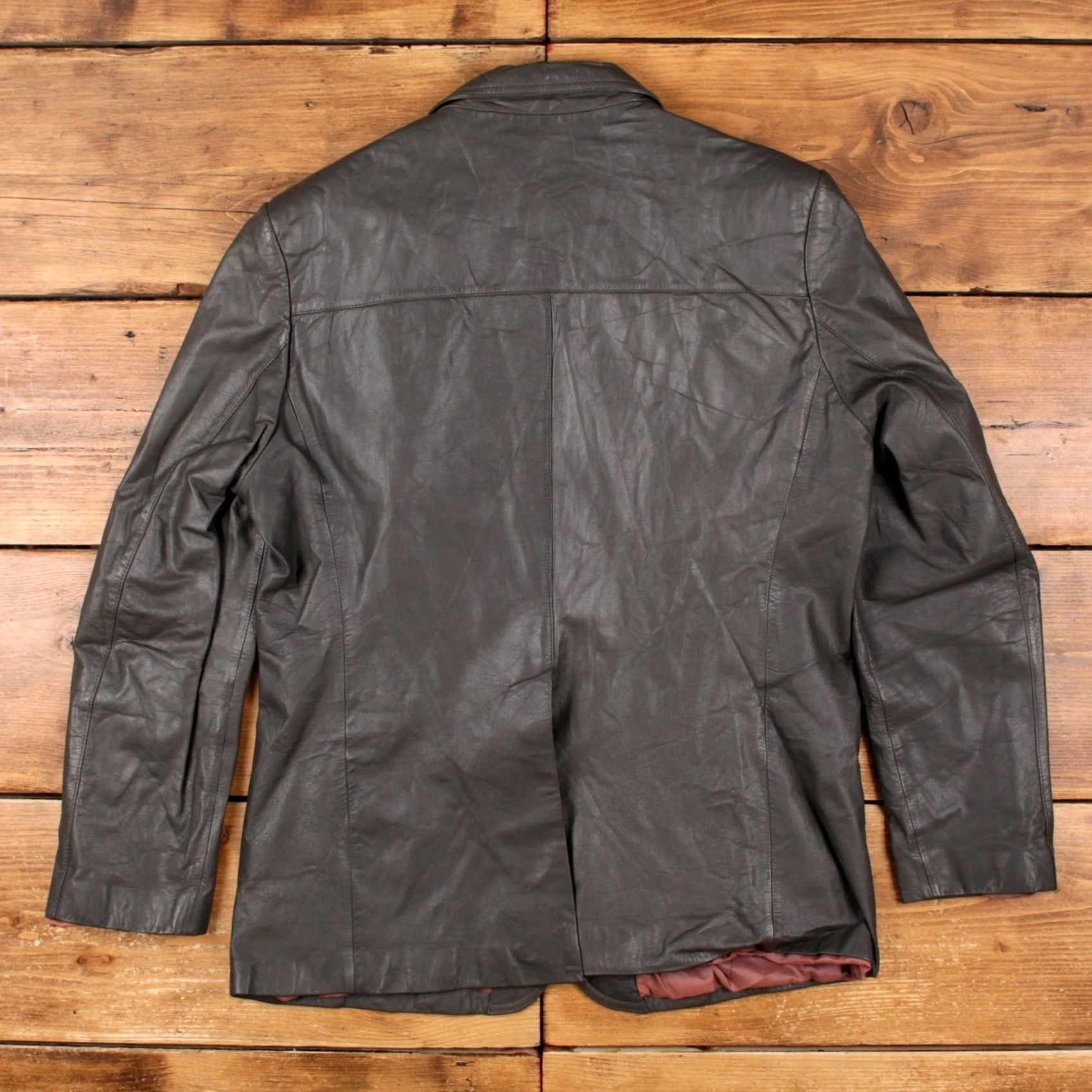 Ben Sherman VINTAGE Bermans Leather Blazer Jacket Mens 44 Grey Lined Button Front 80s Pockets Retro Jacket Size 44R - 2 Thumbnail