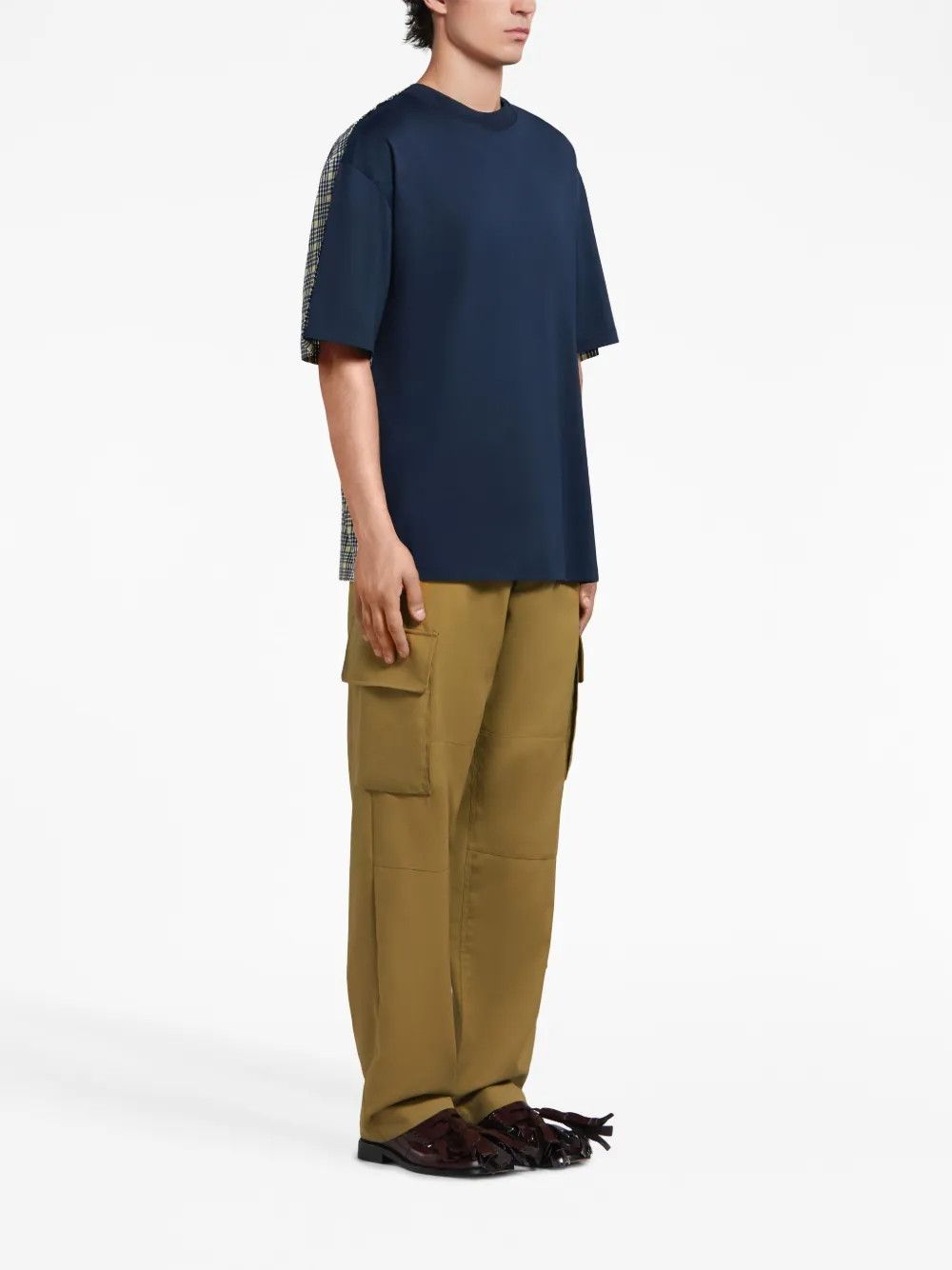 Marni o1w1db10125 Plaid-Check Panel Cotton T-Shirt in Multicolor Size US XL / EU 56 / 4 - 3 Thumbnail