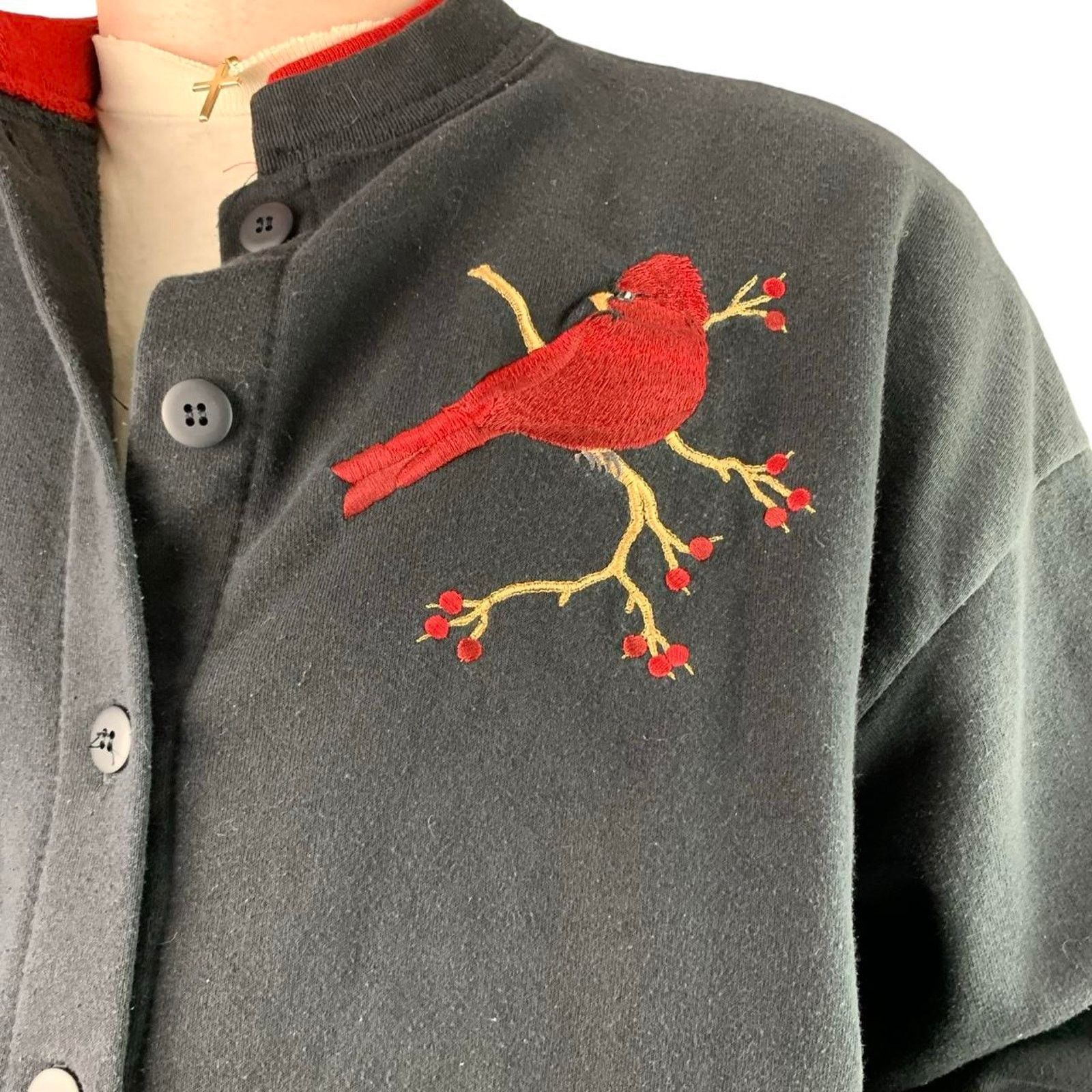 Vintage Vintage 90s Embroidered Cardinal Cardigan Sweater Size XXL / US 16-18 / IT 52-54 - 2 Thumbnail