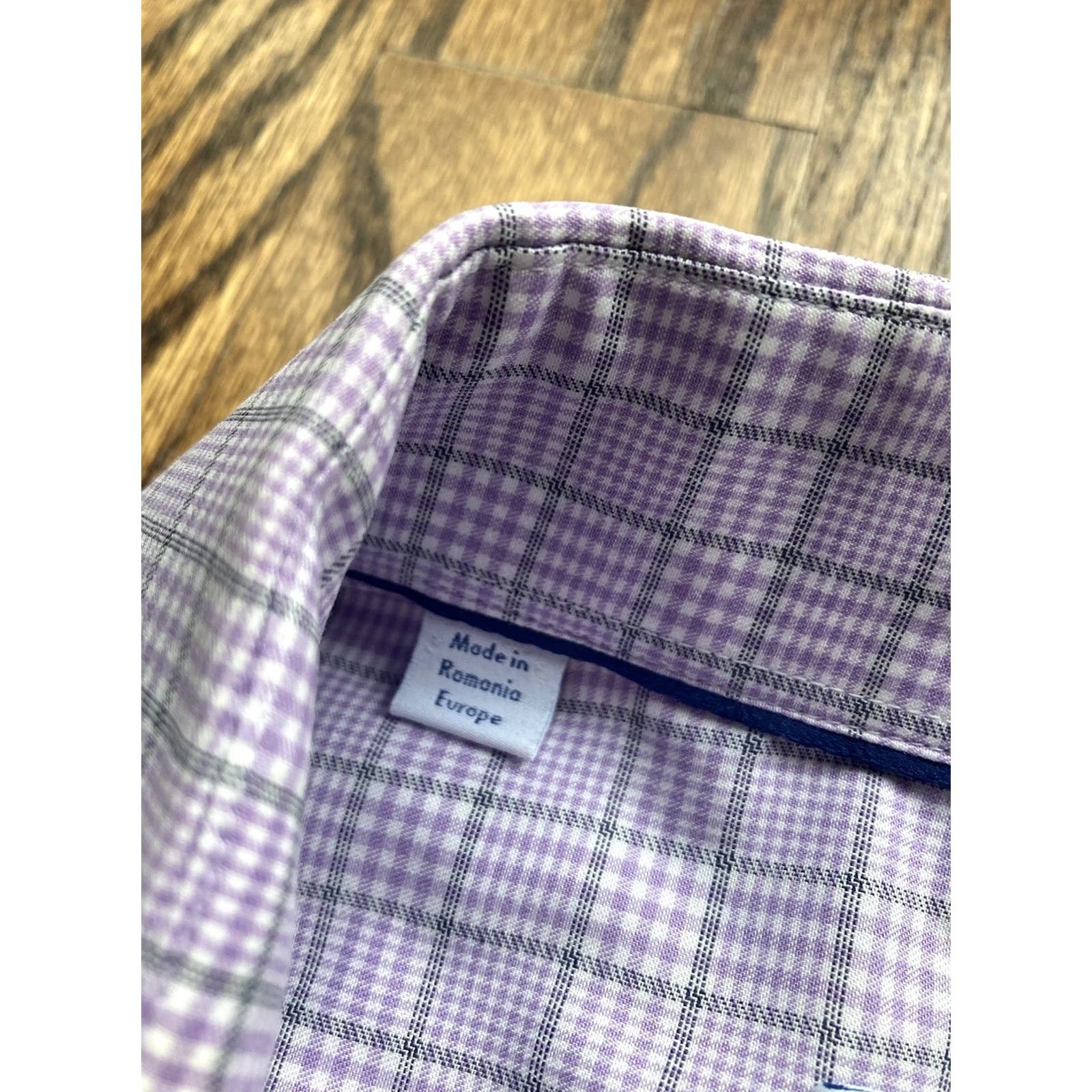 Eton Eton Dress Shirt Mens 17.5 44 Purple Long Sleeve Button Up Plaid Shirt Size 48R - 6 Thumbnail