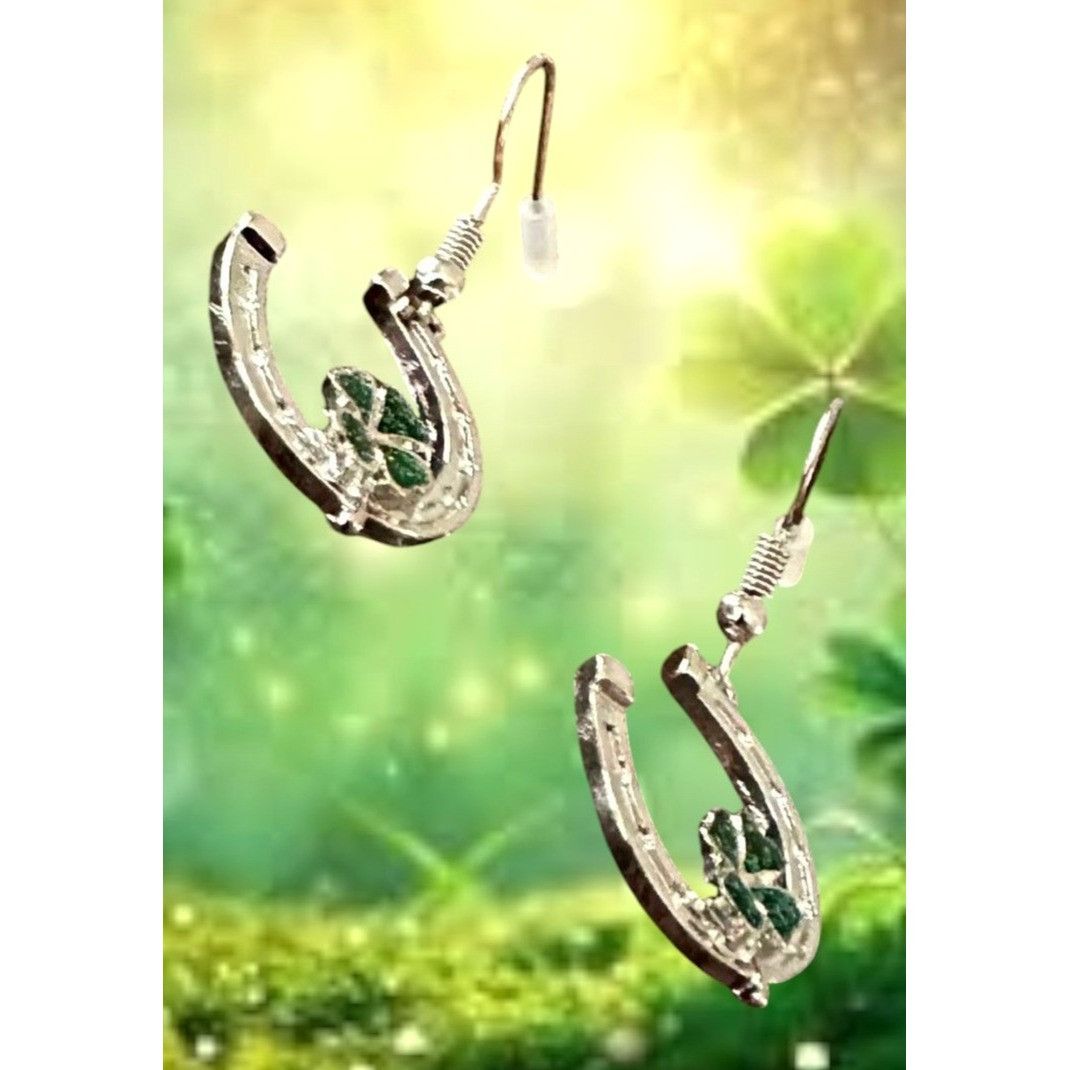 Handmade Horseshoe Clover Earrings St Patricks Day Lucky Irish Dangle Size ONE SIZE - 6 Thumbnail