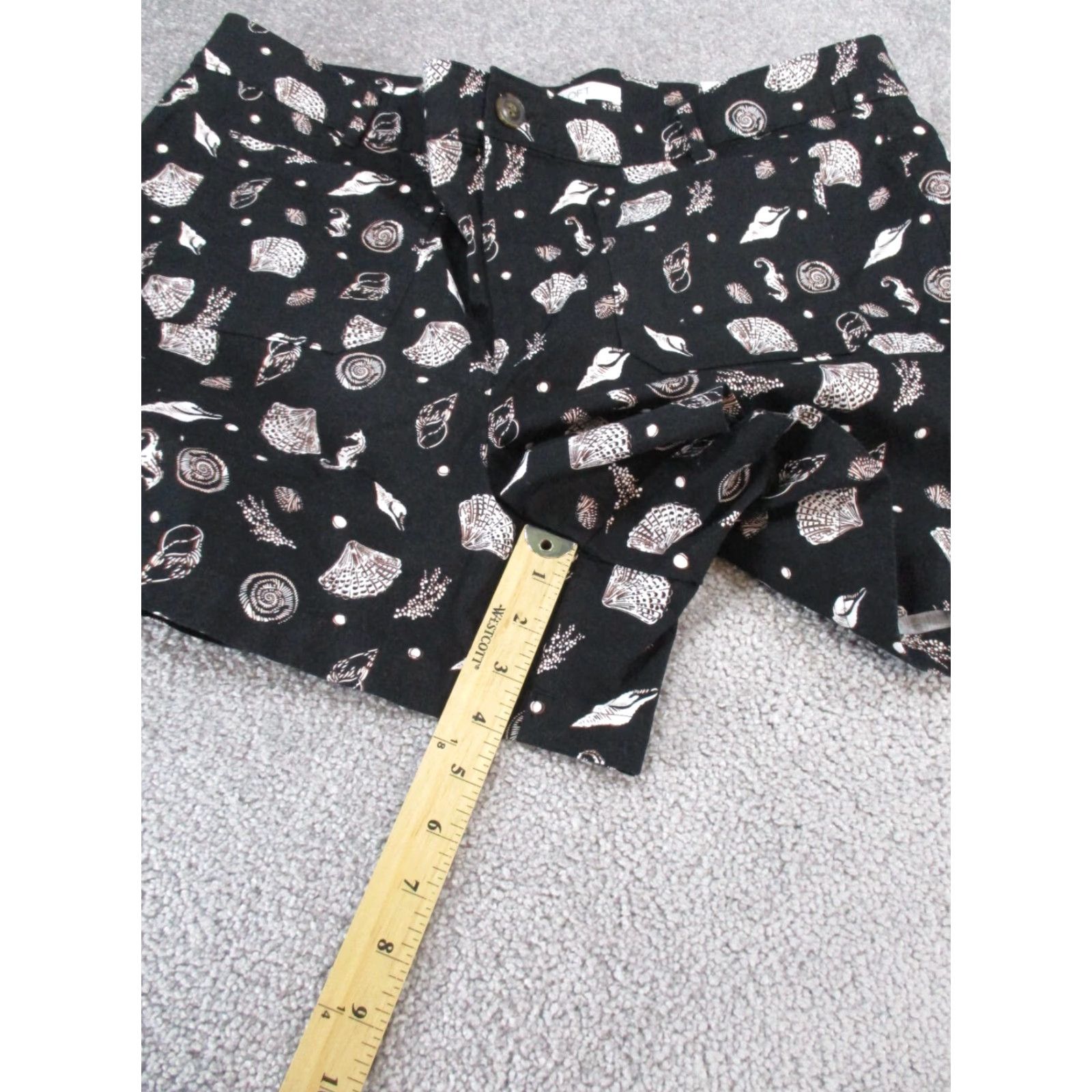 Loft VINTAGE LOFT Shorts Womens 18 The Palmer Black Seashells Seahorses Cotton Knit Chino Casual 90s Girls Size 40" / US 18 - 3 Thumbnail