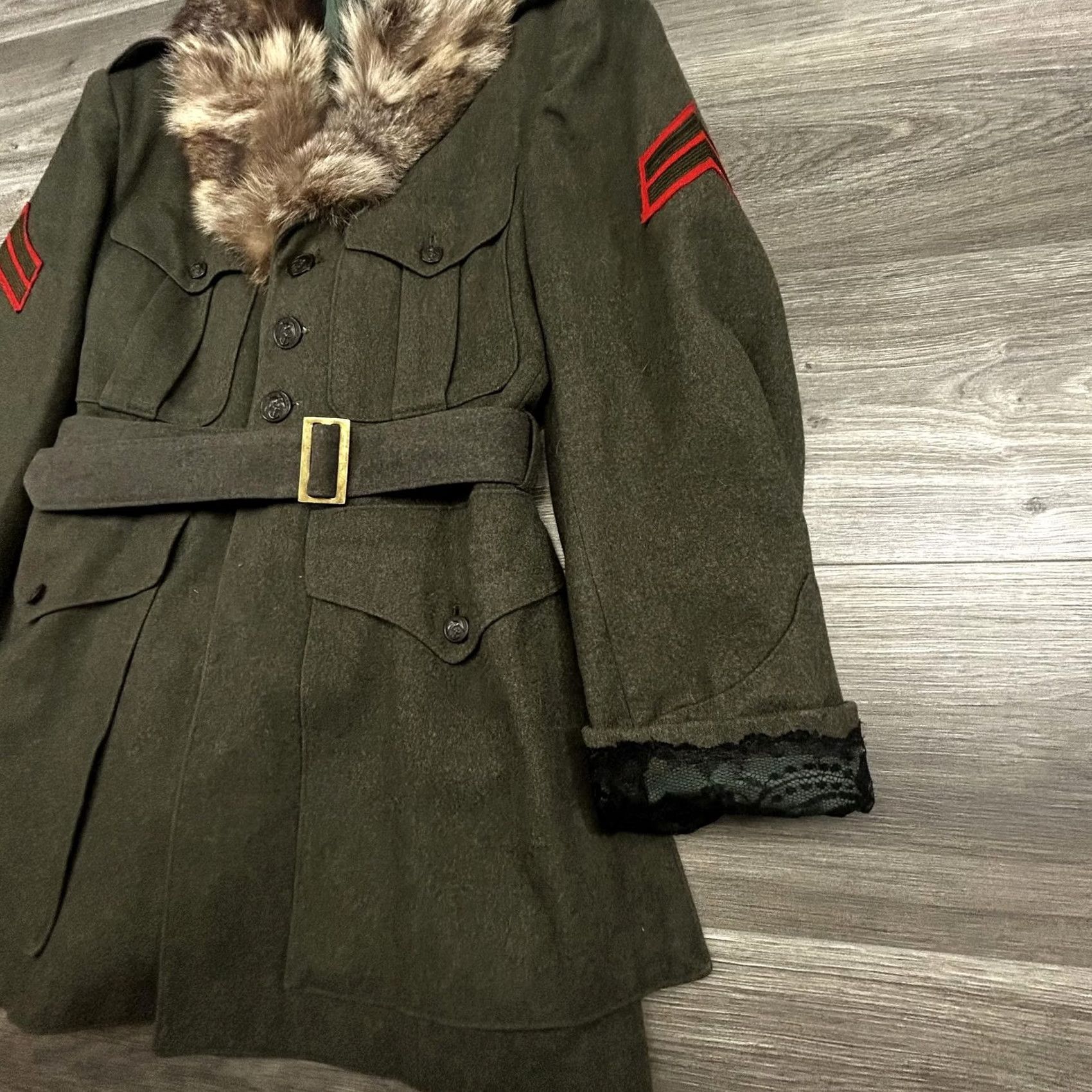 Alpha Industries VINTAGE US Marines Wool Coat Mens Small Military Overcoat Fur Shawl Collar Belted Pockets Regular Fit Size US XXS / EU 40 - 4 Thumbnail