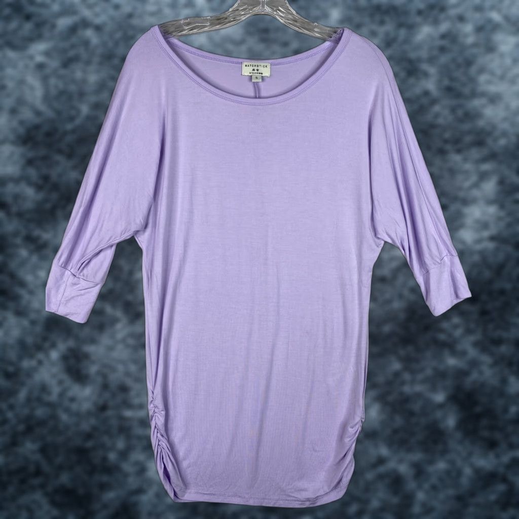 B Sides Matchstick Shirt Womens S Purple Dolman Sleeve Tee Short Sleeve Ruched Sides Stretch Size S / US 4 / IT 40 - 1 Thumbnail