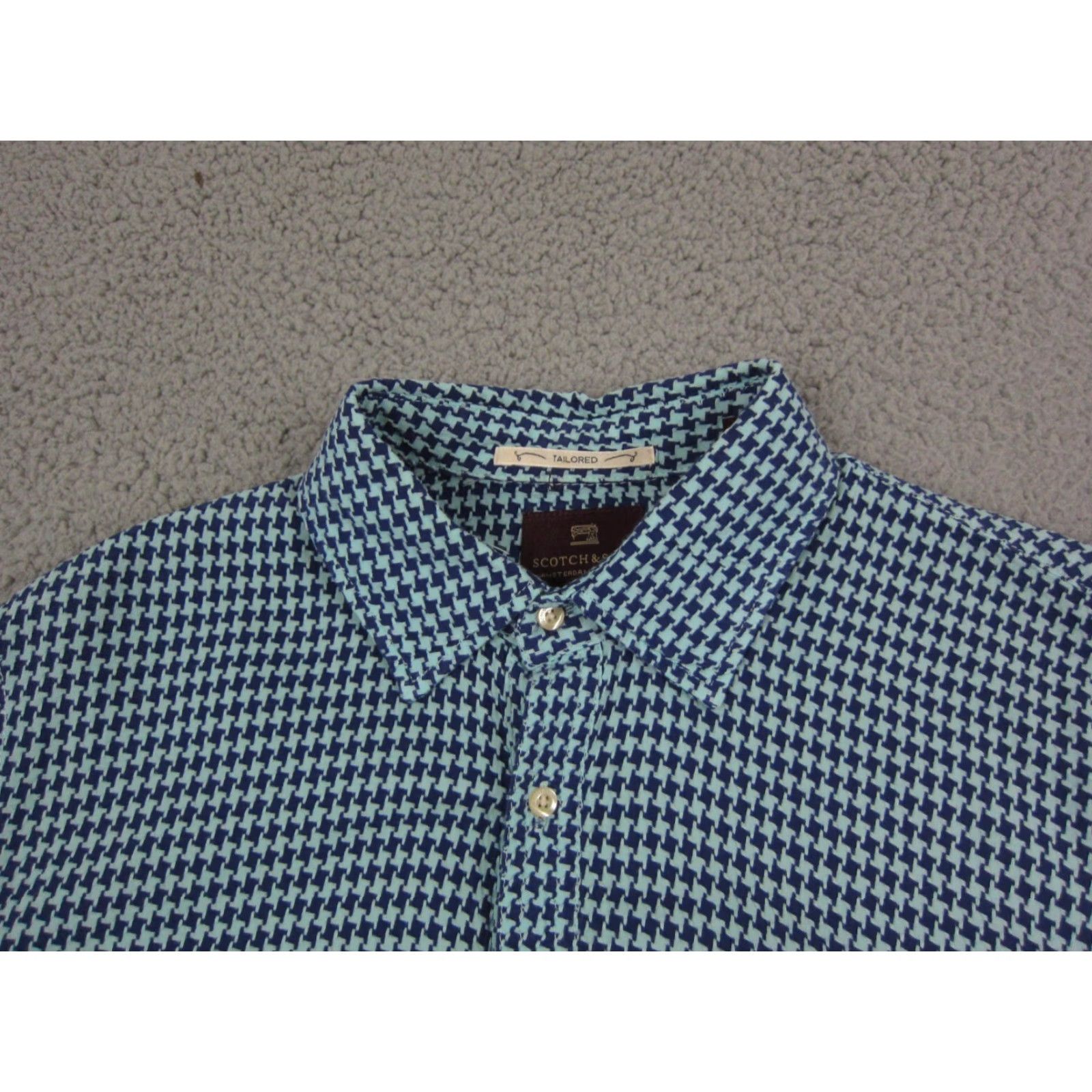 Scotch & Soda Scotch & Soda Shirt Adult Medium Blue Houndstooth Mens Button Up Casual 90s 80s Size US M / EU 48-50 / 2 - 4 Thumbnail
