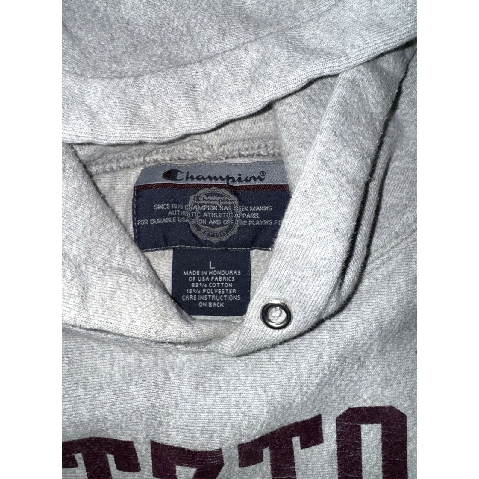 Champion VINTAGE Champion Reverse Weave Gray Hoodie Mens LG Crew Neck Pullover Graphic Print 90s College University School Sports Size US L / EU 52-54 / 3 - 2 Thumbnail