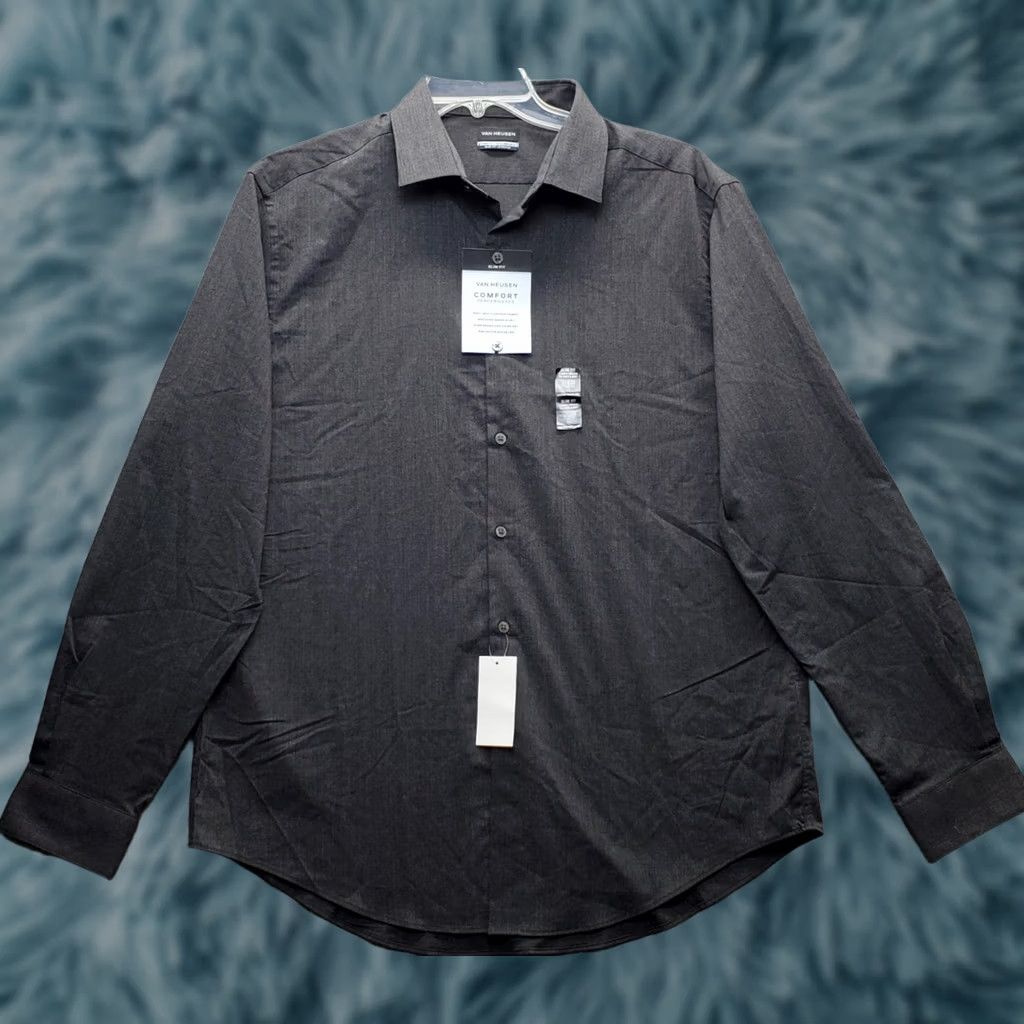 Van Heusen Van Heusen Dress Shirt Mens XL Charcoal Gray Slim Stretch Comfort Performance Size 46R - 1 Thumbnail