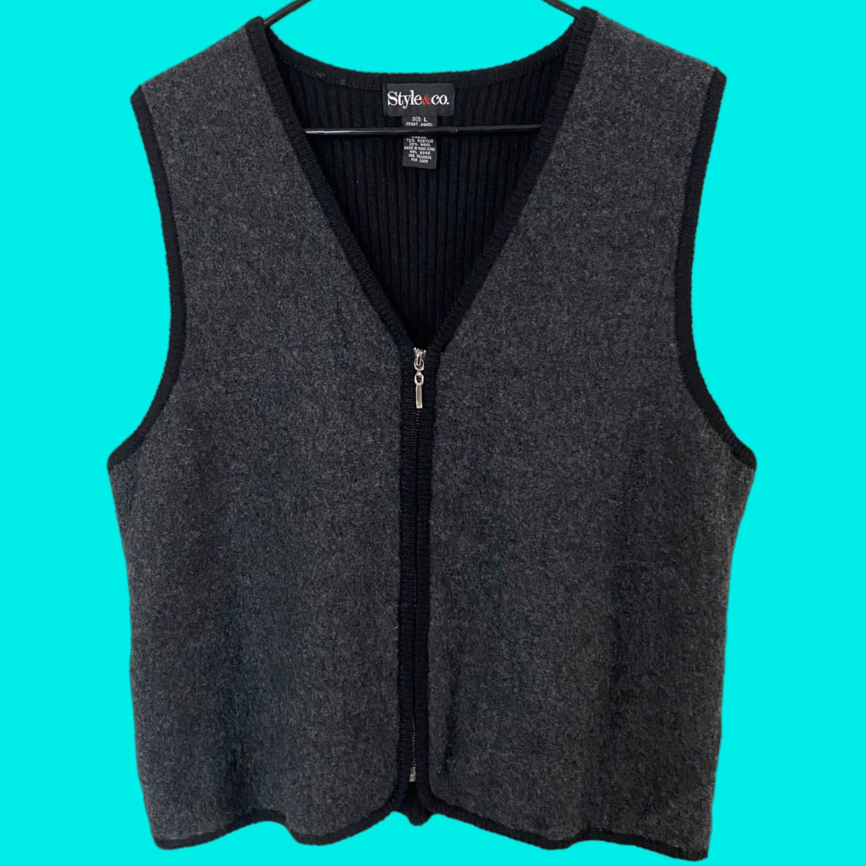 Vintage VINTAGE Style & Co Wool Sweater Vest Women Large Gray V-Neck Zip-Up Casual Office Winter Size L / US 10 / IT 46 - 1 Thumbnail