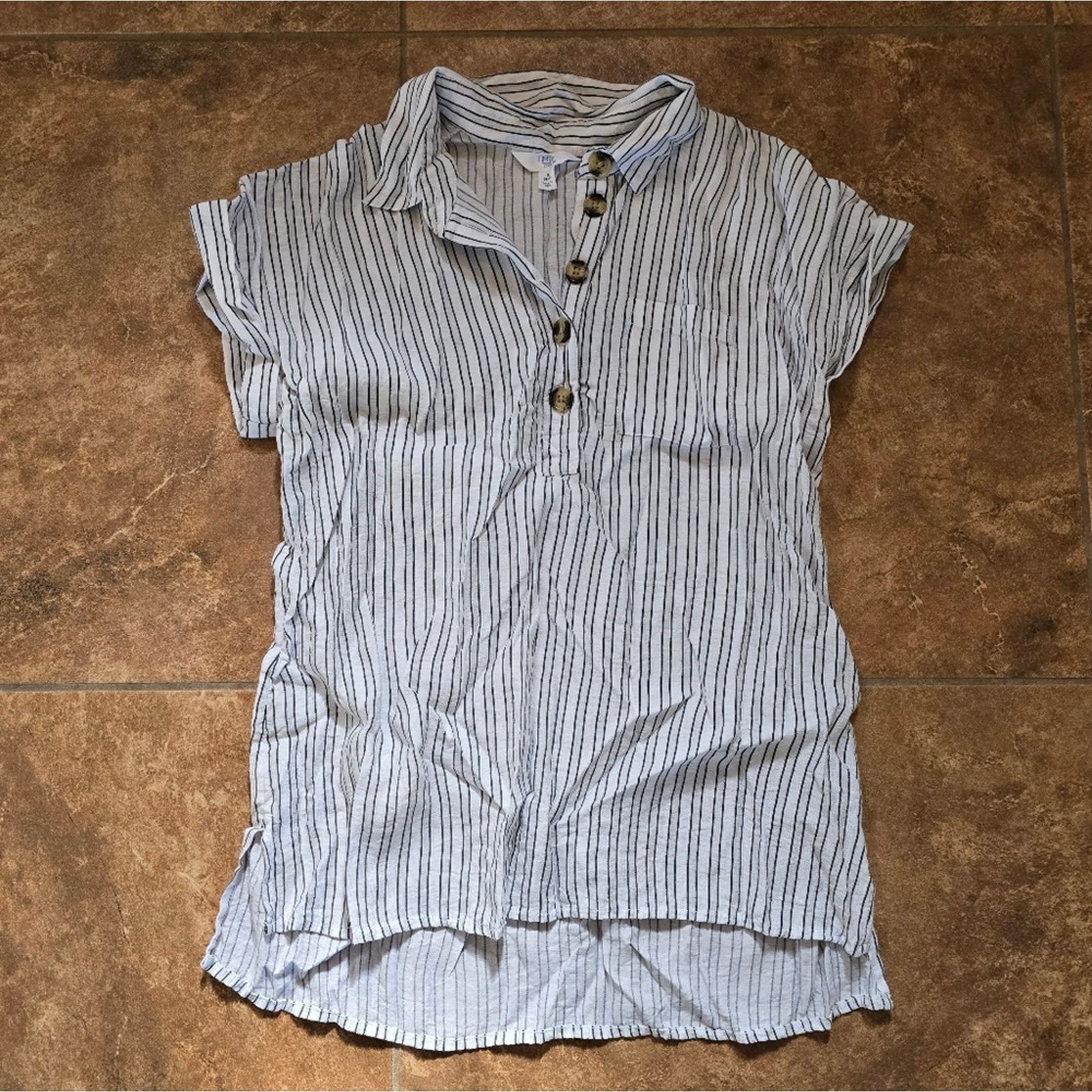 Other White Black Striped T&T Button Blouse Size S / US 4 / IT 40 - 1 Thumbnail