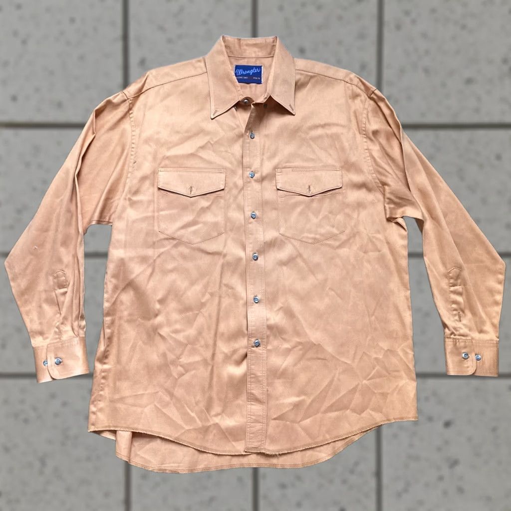 Wrangler VTG Wrangler Western Dress Shirt Mens 17.5/35 Orange Button Up X-Long Tails Size 48R - 1 Thumbnail