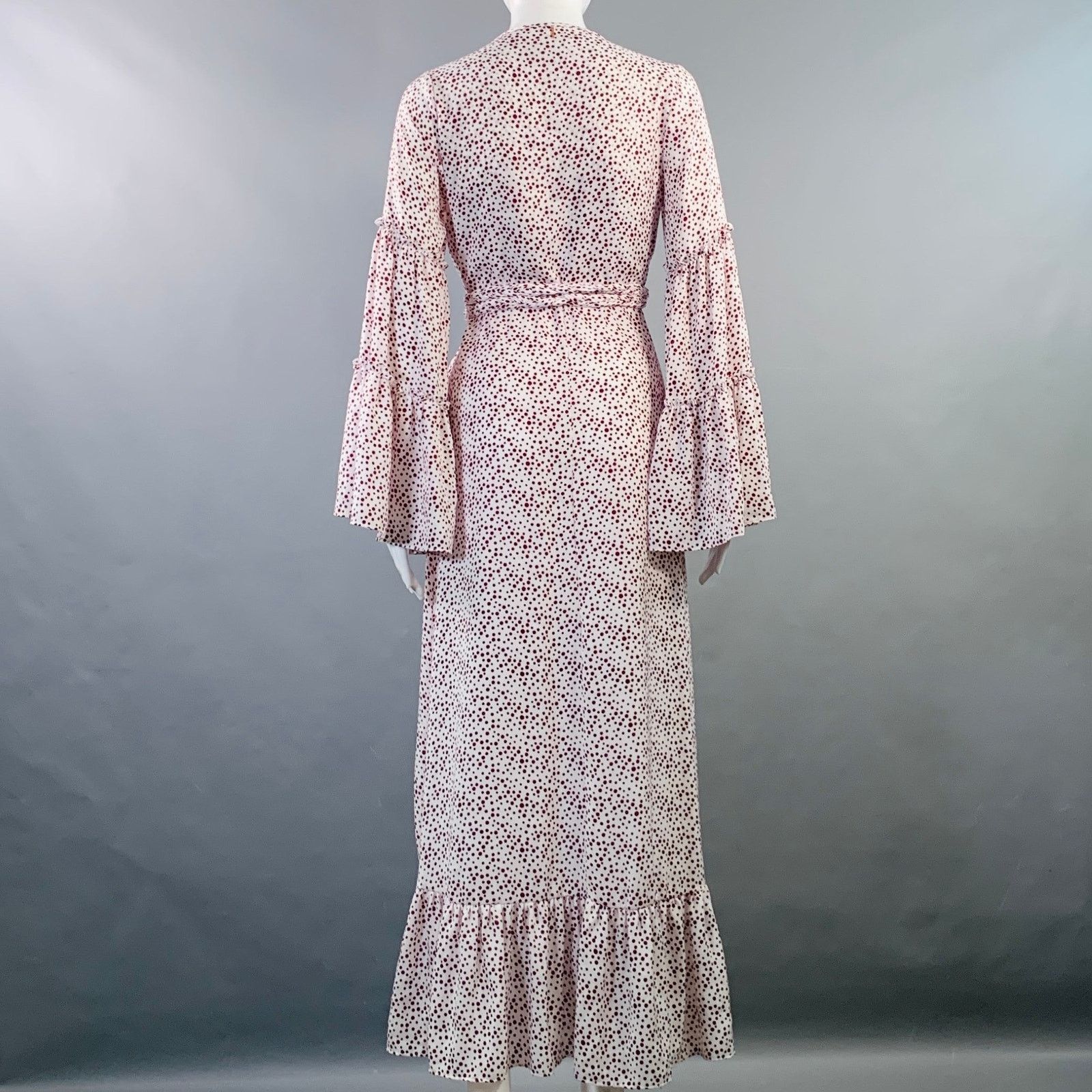 MISA Los Angeles MISA Size XS White Burgundy Viscose Dots Ruffle Wrap Dress Size XS / US 0-2 / IT 36-38 - 4 Thumbnail