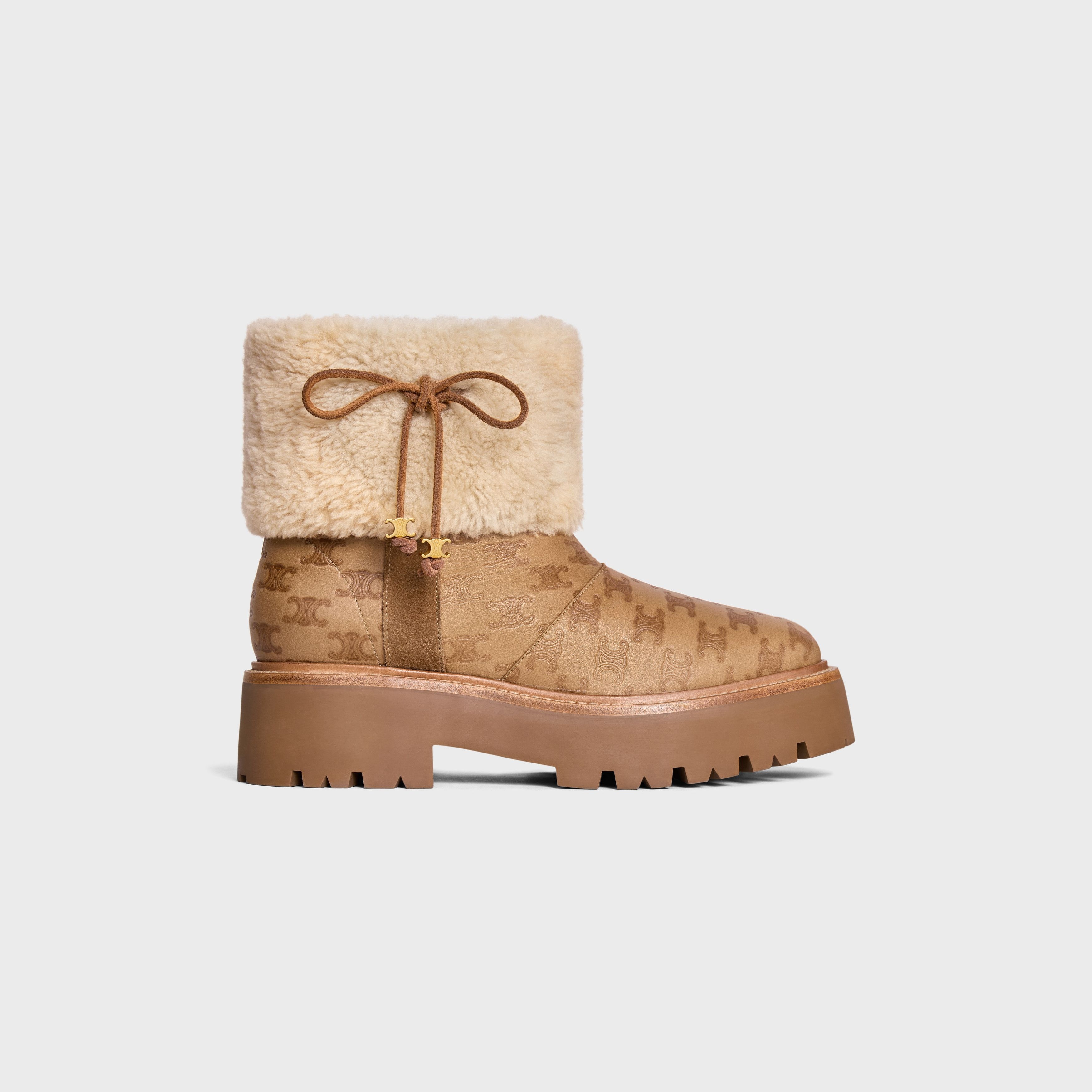 CELINE BULKY CROPPED TRIOMPHE BOOT in SUEDE STAMPED CALFSKIN AND SHEARLING