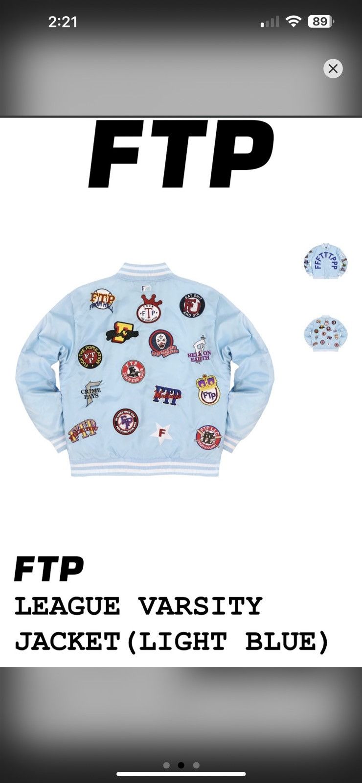 Fuck The Population FTP varsity jacket - baby blue Size US M / EU 48-50 / 2 - 6 Thumbnail