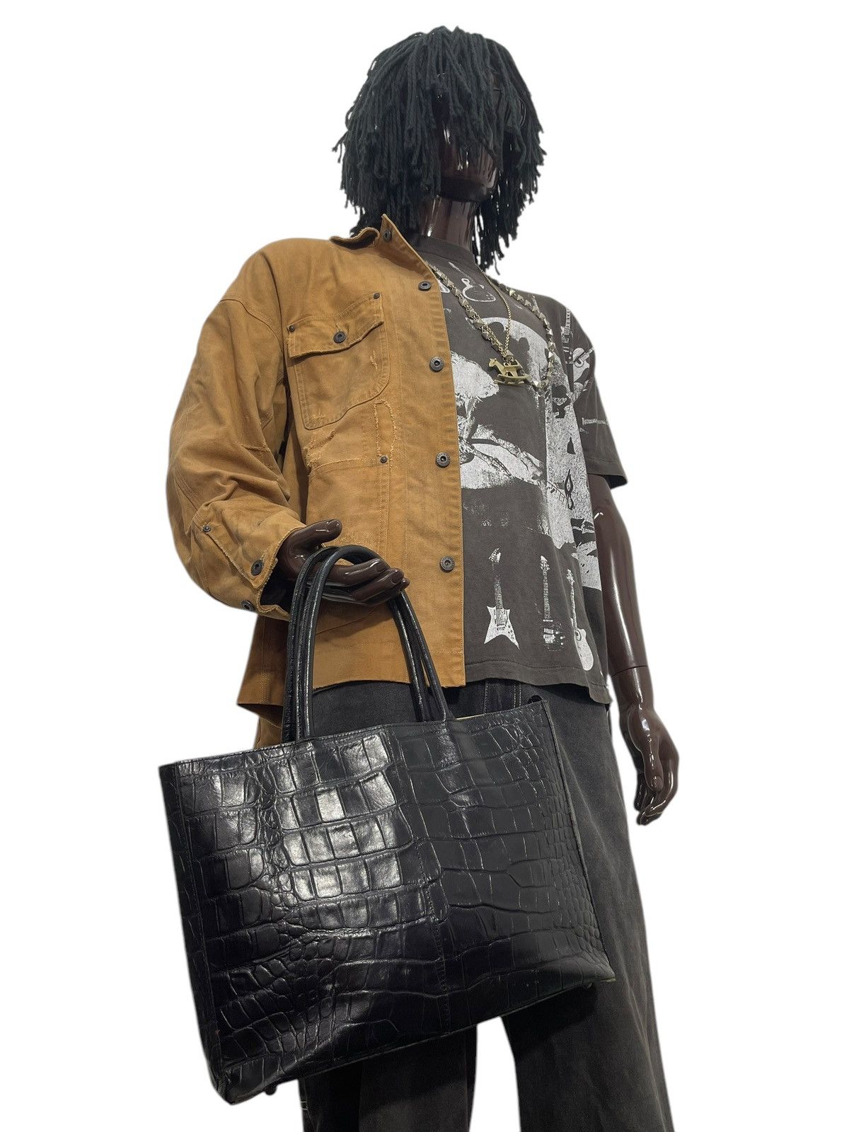 Genuine Leather Crocodile Embossed Vtg Unknown Japan Shoulder Bag 1🟩9 Size ONE SIZE - 4 Thumbnail