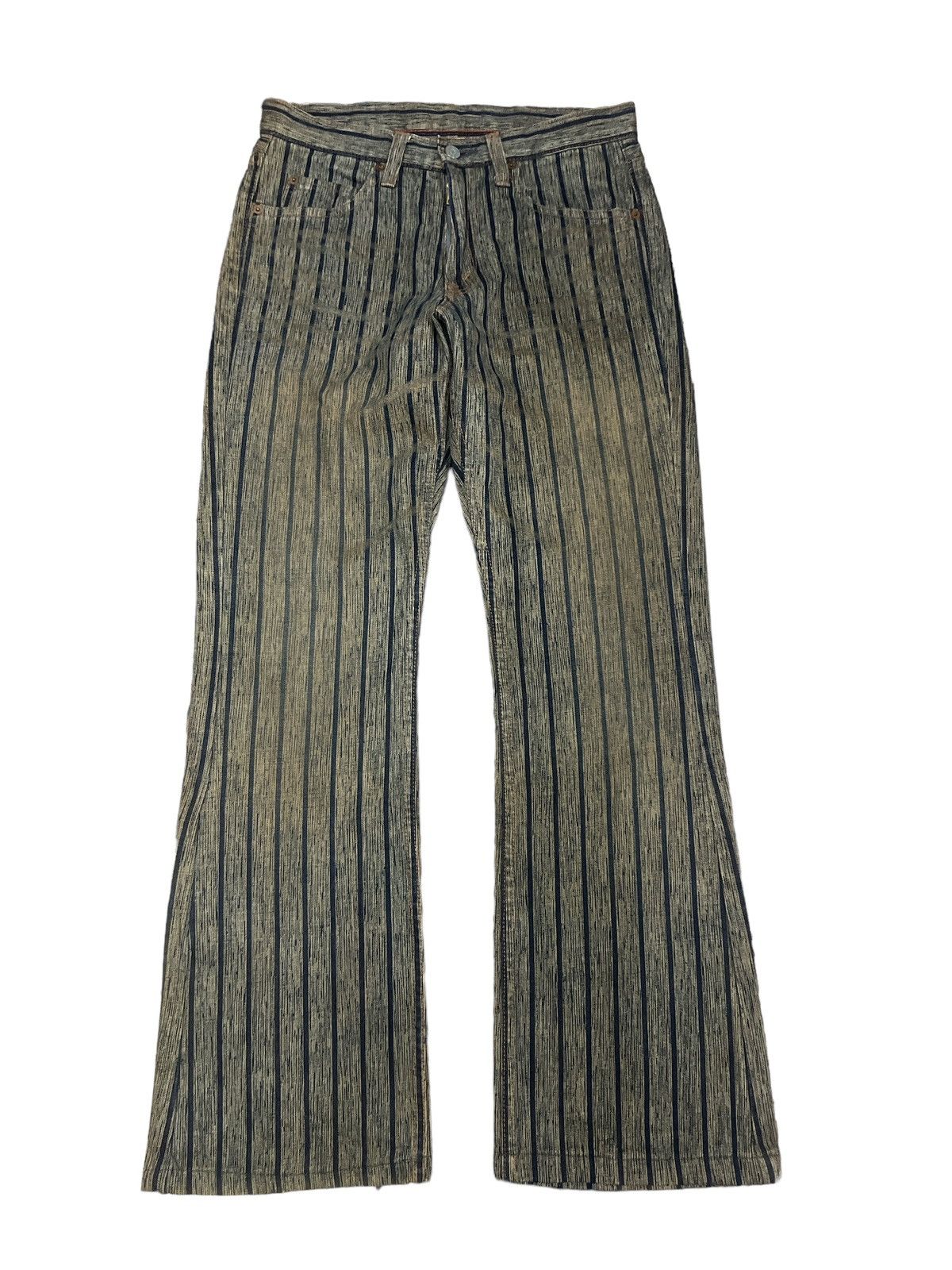 Hysteric Glamour FLARED🔥BLUE WAY STRIPED GRUNGE DISTRESSED DENIM PANT Size US 29 - 1 Thumbnail