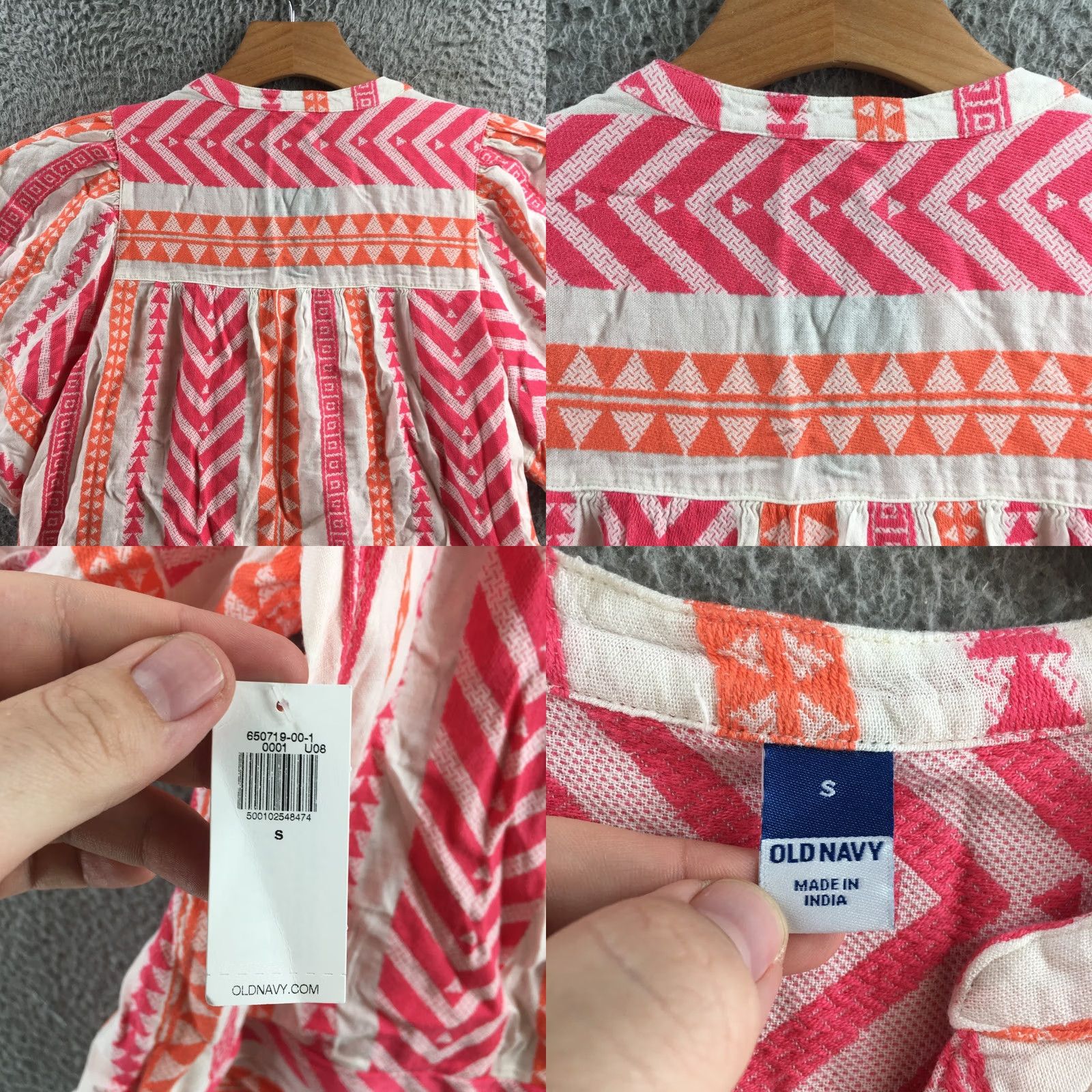 Old Navy Old Navy Blouse Womens Small Pink Orange White Split Neck Boho Geometric Top NEW Size S / US 4 / IT 40 - 8 Thumbnail