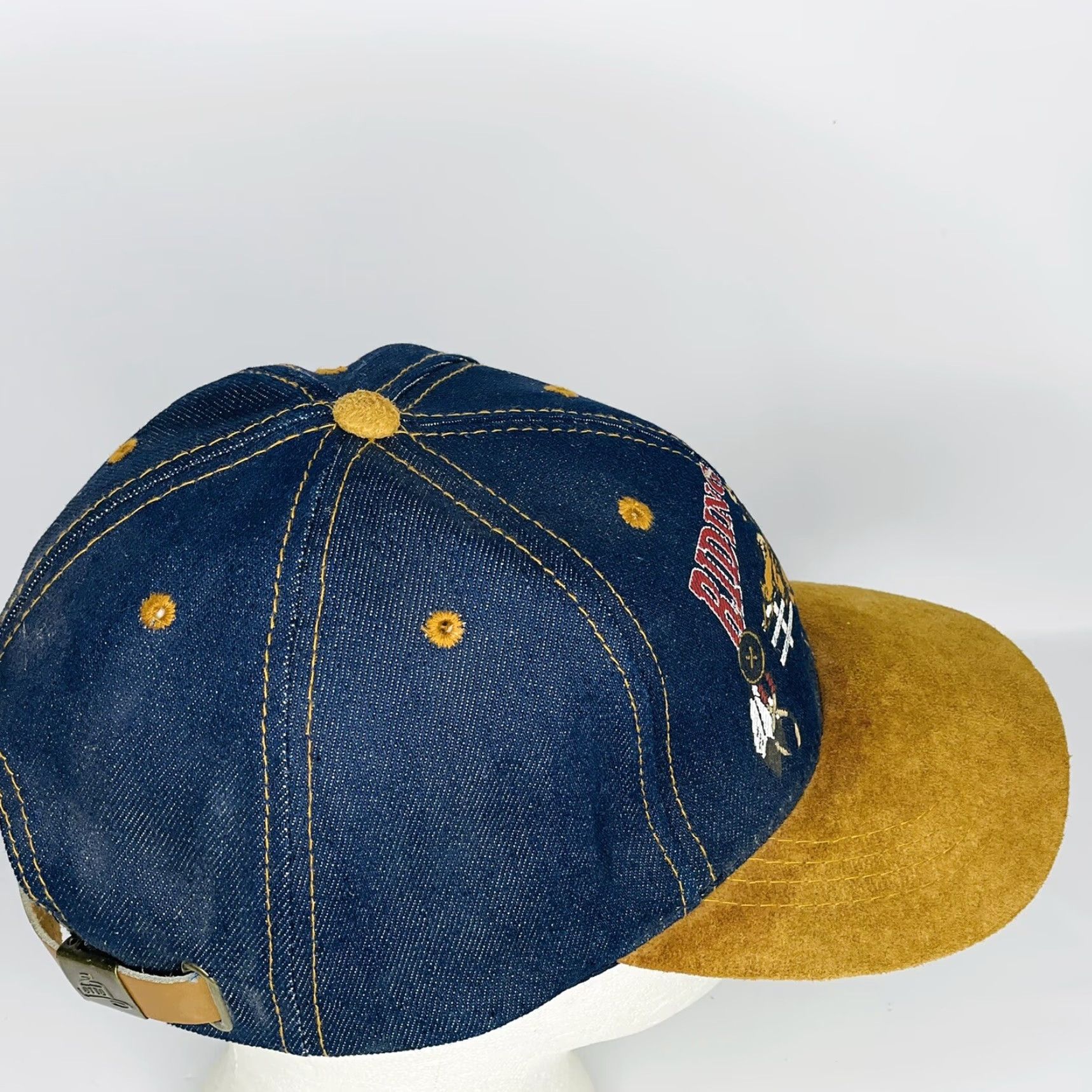 Vintage Otto Baseball Hat Leather Strap Back Adjustable Denim 6 Panel Tan Bill Size ONE SIZE - 6 Thumbnail