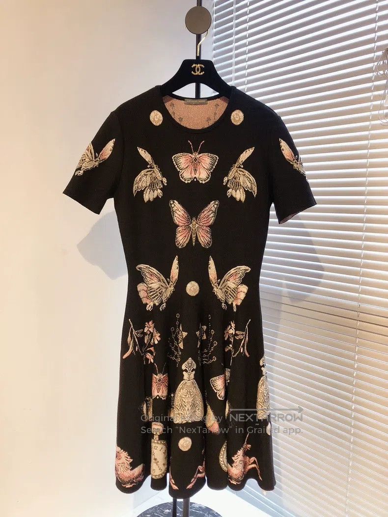 Alexander McQueen Alexander Mcqueen Black butterfly print pattern knitted dr Size L / US 10 / IT 46 - 1 Thumbnail