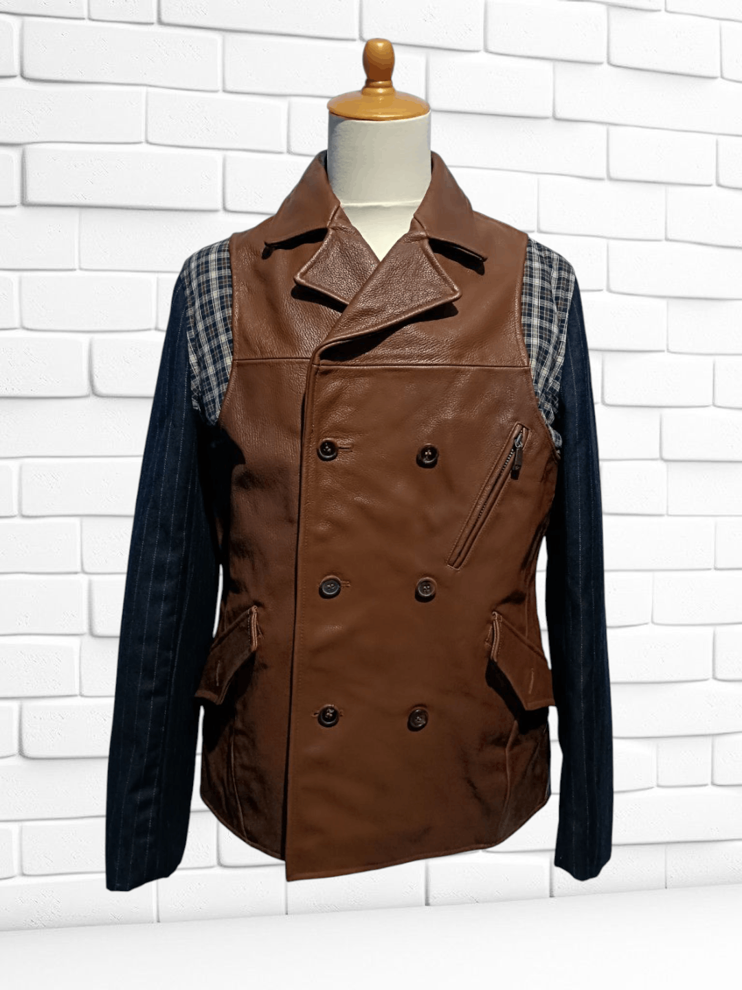 Japanese Brand 💥Rare💥 Leather Jacket Double Breasted Pea Coat Jacket Size US L / EU 52-54 / 3 - 1 Thumbnail