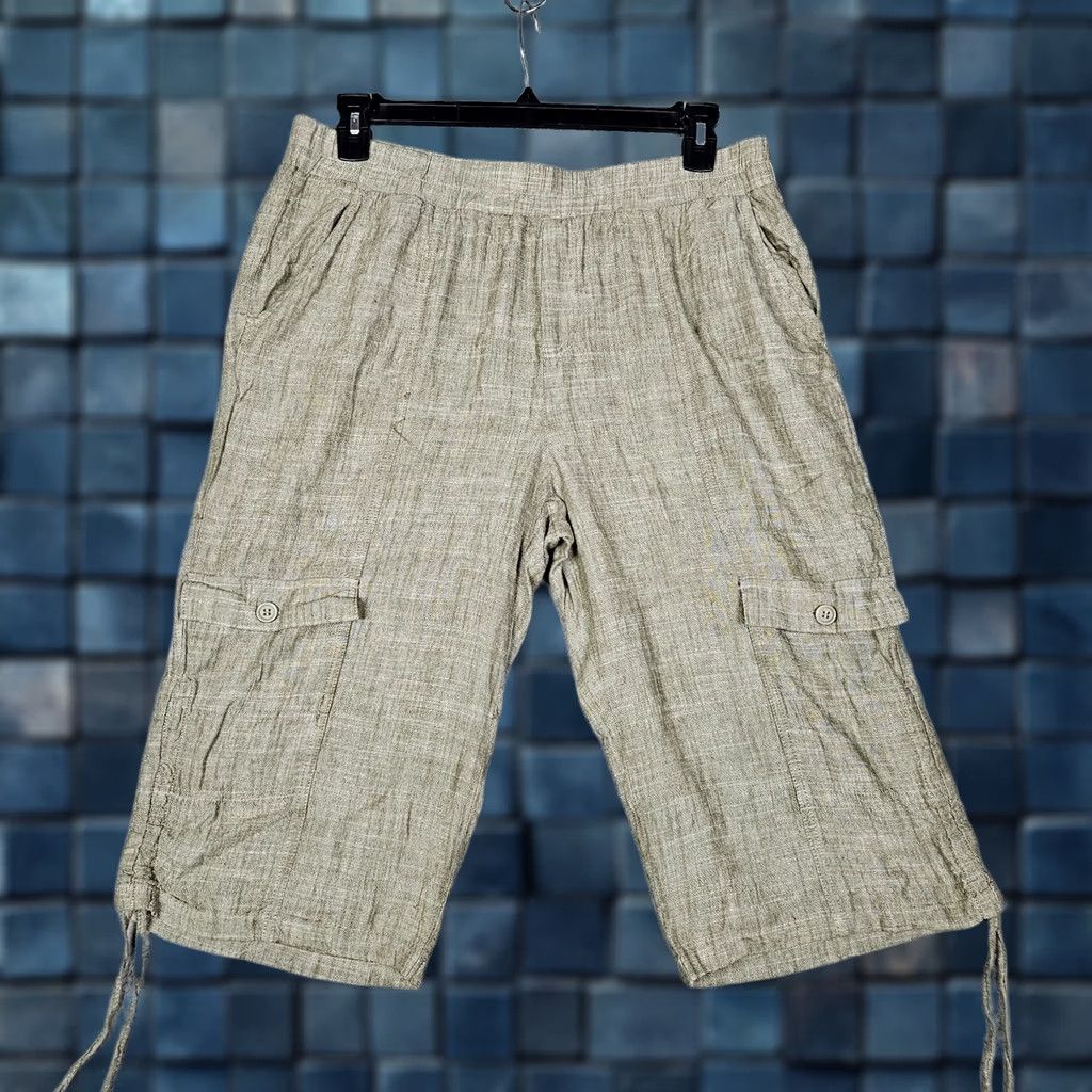 Vintage Royalty Cargo Shorts Women's PXL Linen Blend Green Casual Mid Rise Flat Front Petite Warm Weather 0? Size 40" / US 18 - 1 Thumbnail