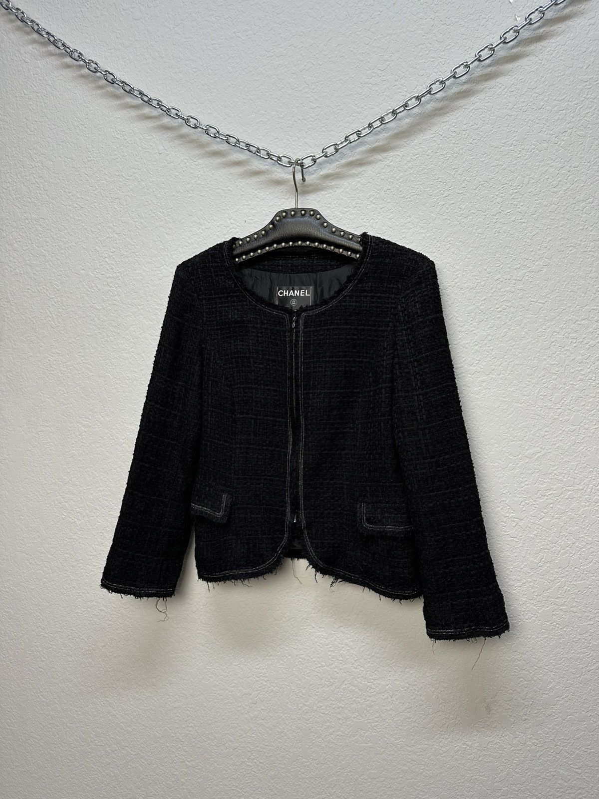 Chanel Authentic CHANEL Tweed Blazer Jacket Cotton Logo Black Size S / US 4 / IT 40 - 8 Thumbnail