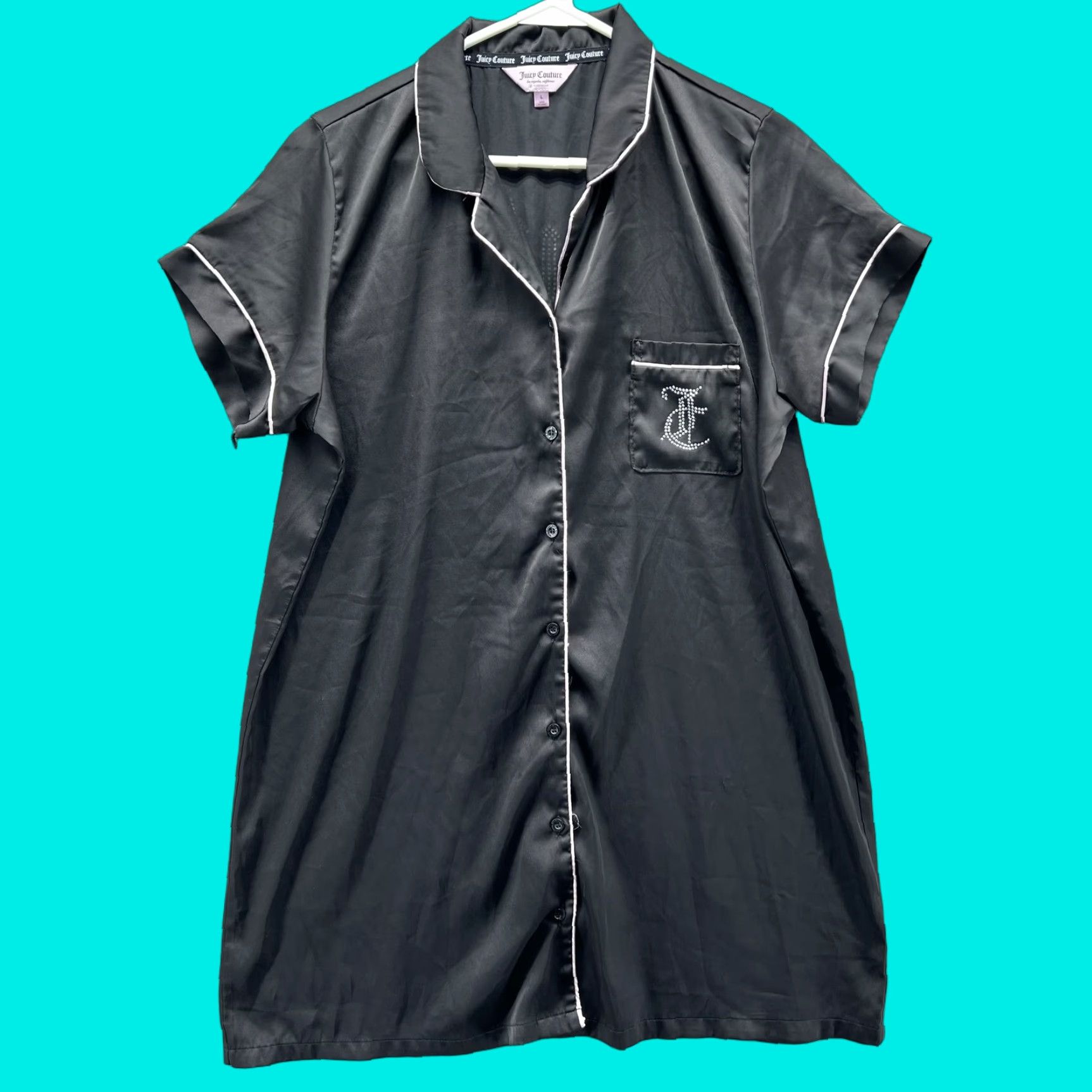 Juicy Couture Juicy Couture Sleep Shirt Womens Large Black Satin Nightgown Rhinestone Logo Shirt Size L / US 10 / IT 46 - 1 Thumbnail