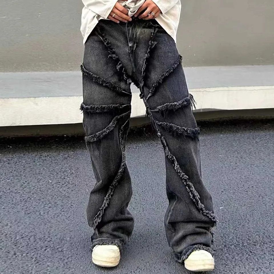 Japanese Brand × Jean Frayed Pantalones Hombre Baggy Denim Size US 33 - 1 Thumbnail