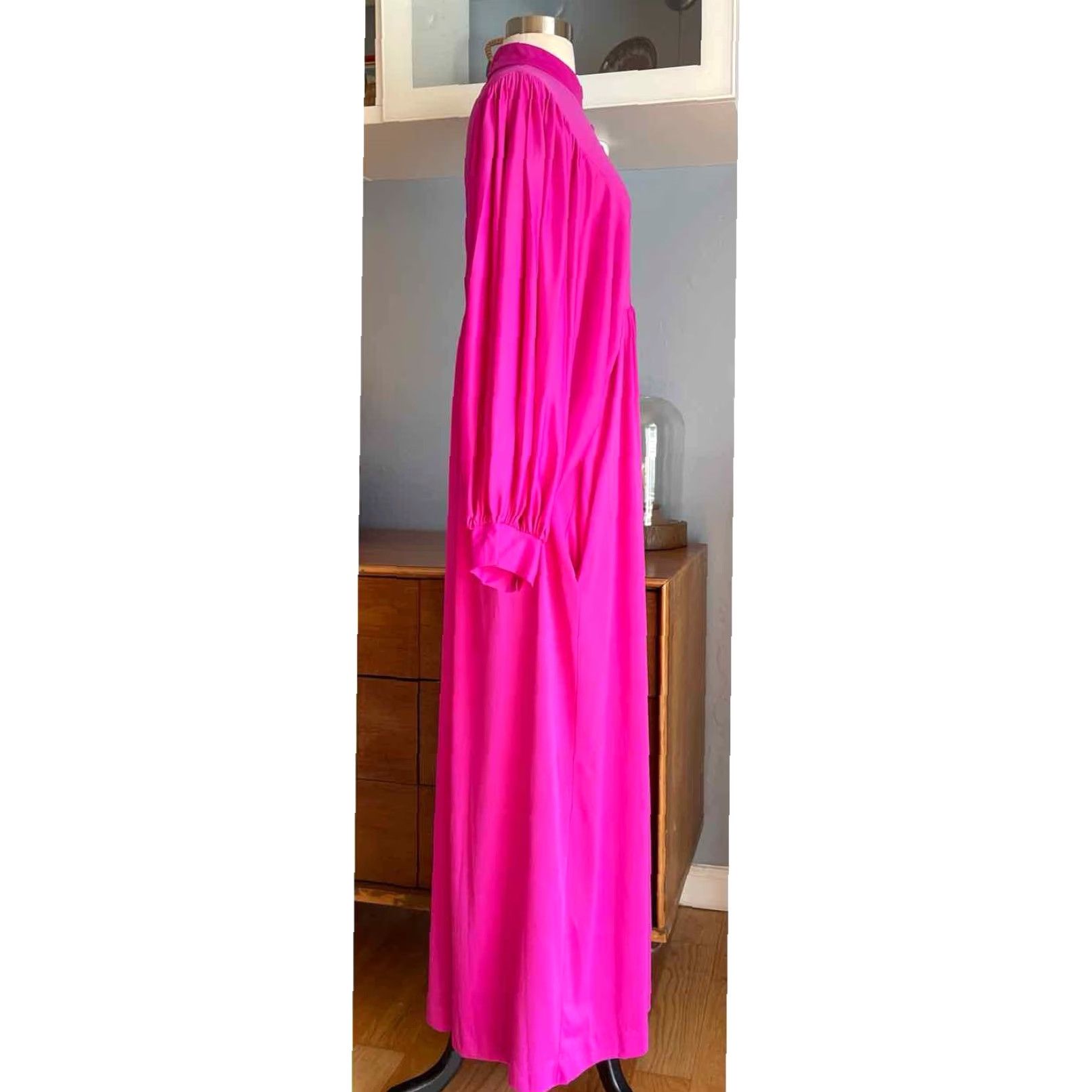 Vintage VTG Montgomery Ward Pink Maxi Dress Boho Retro House Dress M/L 70s Bohemian Nylon 55” Back Zipper Mens? (no) Size M / US 6-8 / IT 42-44 - 2 Thumbnail
