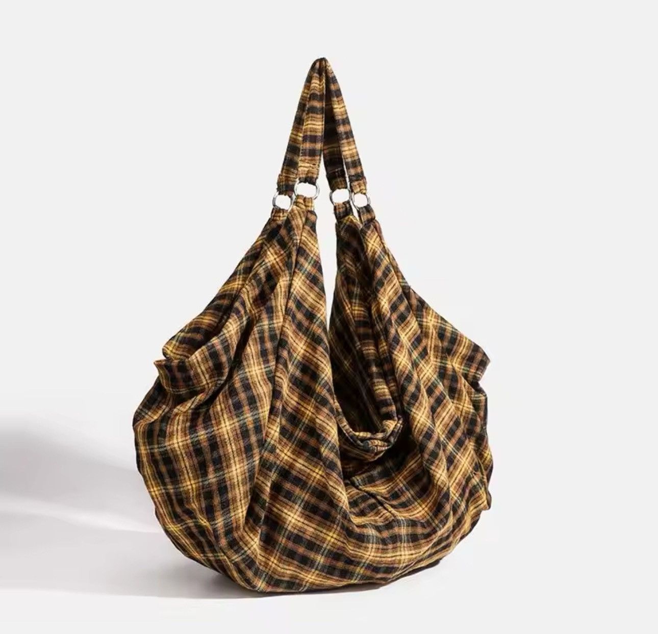 Vintage Streetwear Vintage Style Shoulder Shopping Plaid Canvas Bag Size ONE SIZE - 2 Thumbnail