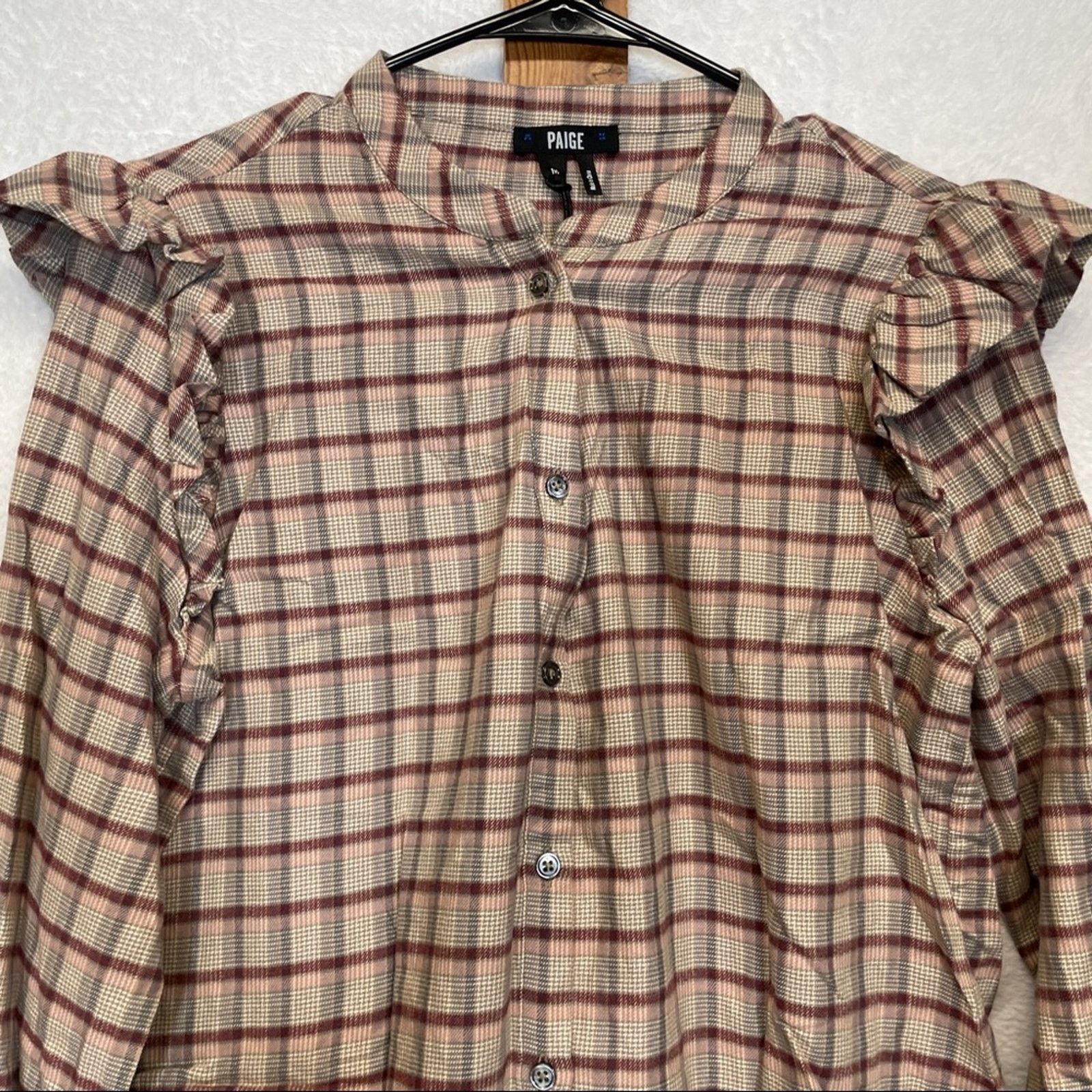 Paige Paige Jenelle Ruffle Plaid Long Sleeve Button Down Shirt Size M / US 6-8 / IT 42-44 - 4 Thumbnail