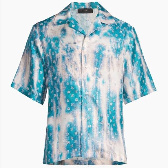 Amiri Amiri Bleached Paisley Logo Silk Camp Shirt Blue Aqua Men’s Size US S / EU 44-46 / 1 - 1 Thumbnail