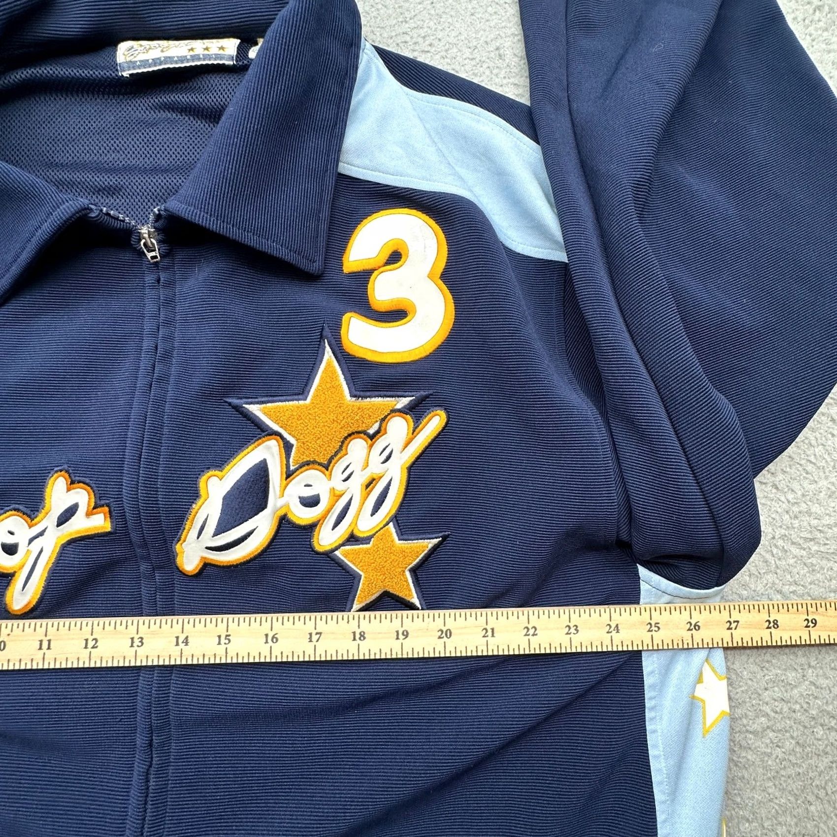 Vintage VINTAGE Snoop Dogg Branded Apparel #3 Varsity Warm Up Jacket Mens 2XL Hip Hop Blue Solid Zip Coat Pattern Jacket Long Sleeve College style Size US XXL / EU 58 / 5 - 7 Thumbnail