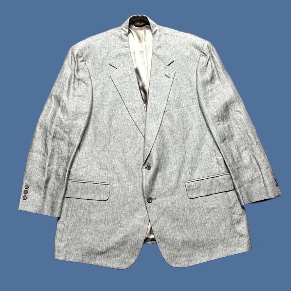 Brooks Brothers Vintage Brooks Brothers Sport Coat Mens 46R Herringbone Blazer - Size 46 Gray Linen Size 46R - 1 Thumbnail