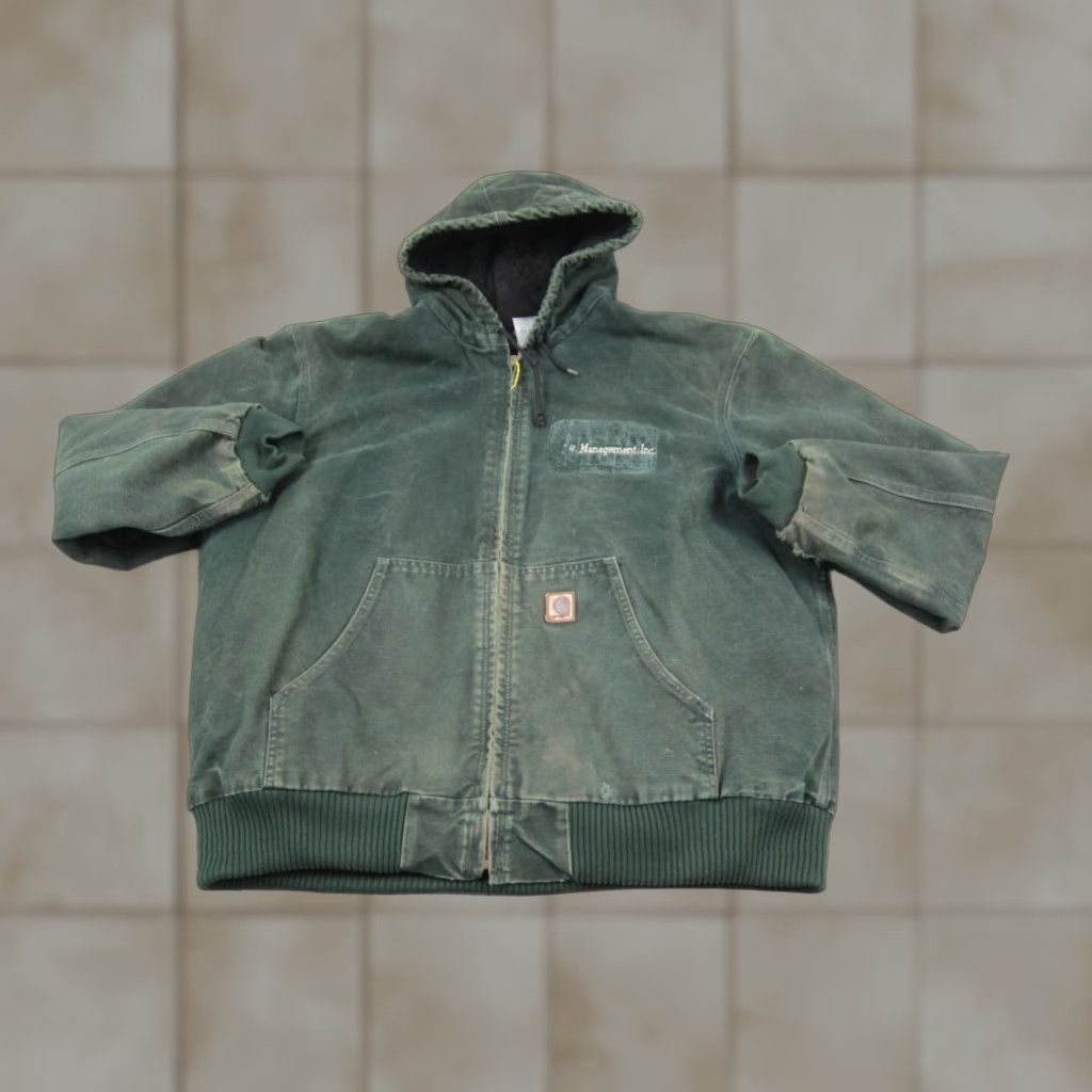 Carhartt VINTAGE Carhartt Jacket Mens XL Green Duck Canvas J130 SPC Hooded Chore Coat Bomber Insulated Workwear Mens Size US XL / EU 56 / 4 - 1 Thumbnail